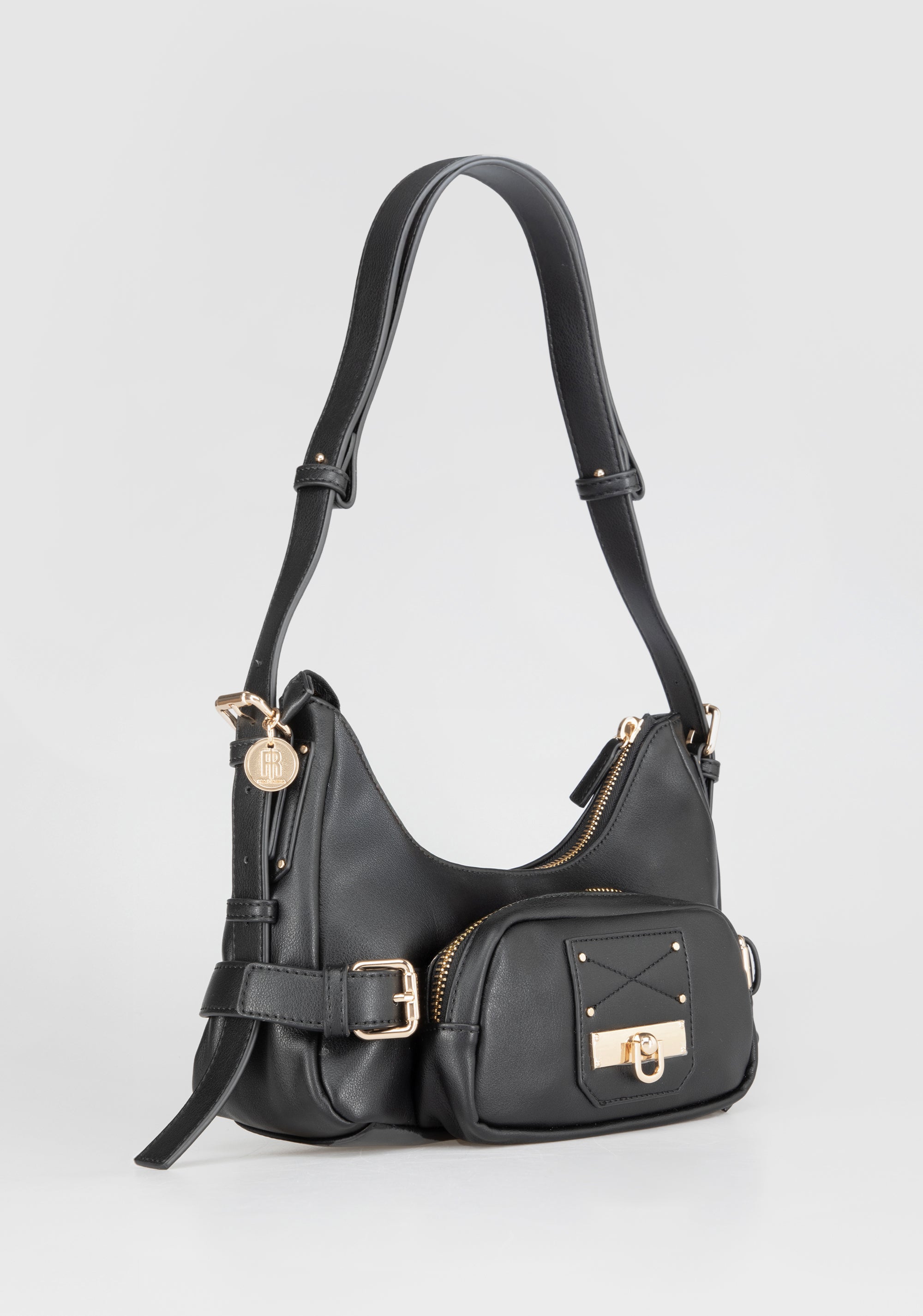 Borsa a Spalla con Borchie e Fibbie Dorate
