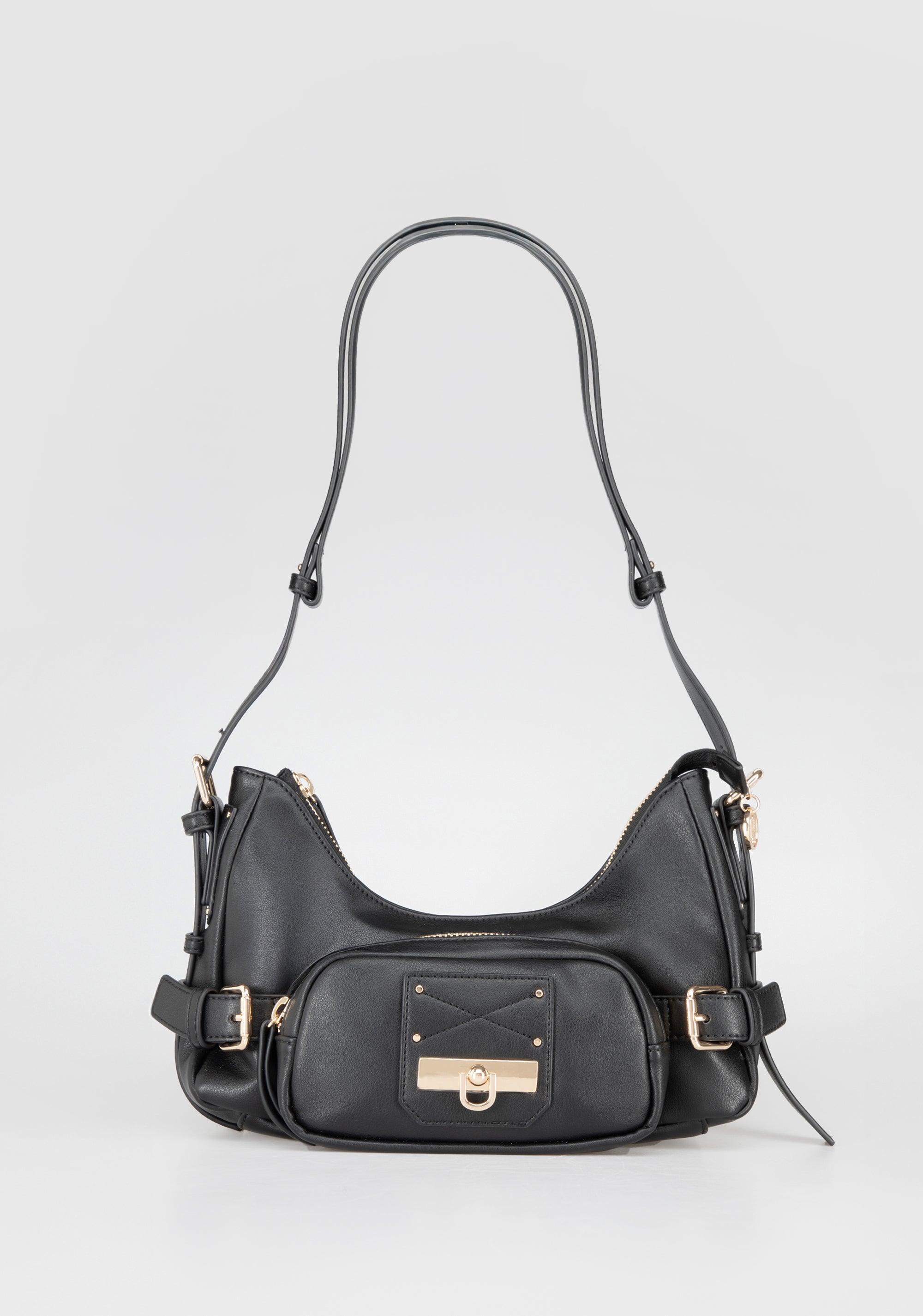 Borsa a Spalla con Borchie e Fibbie Dorate