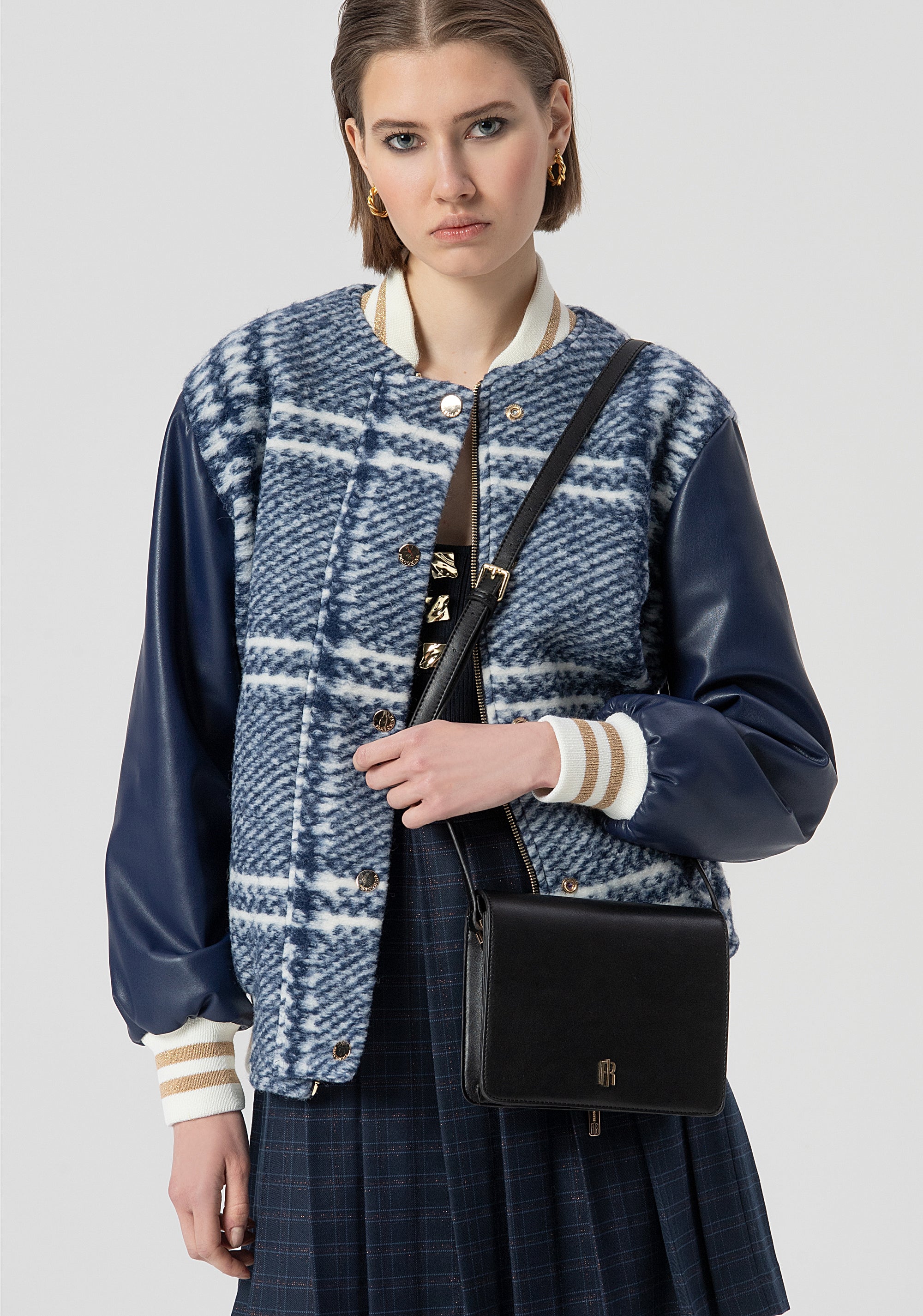 Borsa Clutch Tracolla/ tracolla con Logo FR effetto Oro