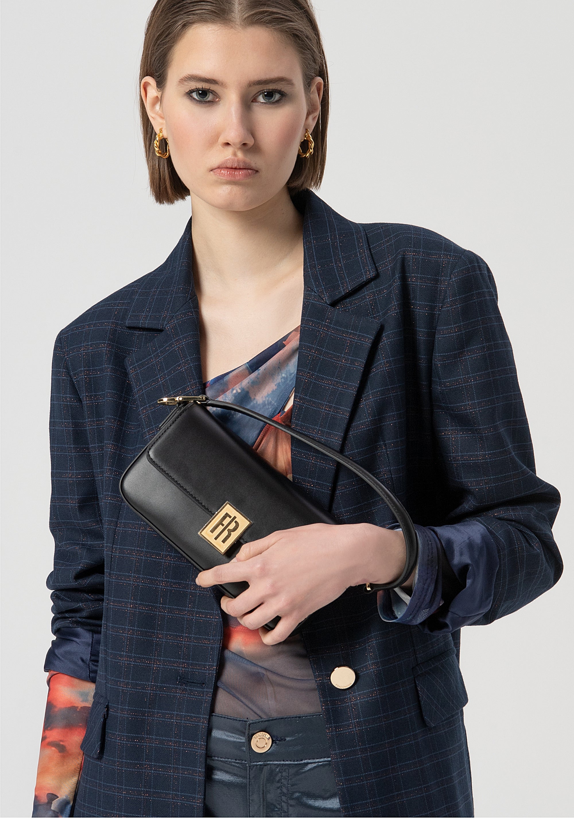 Borsa A Spalla Rettangolare con Logo FR Dorato