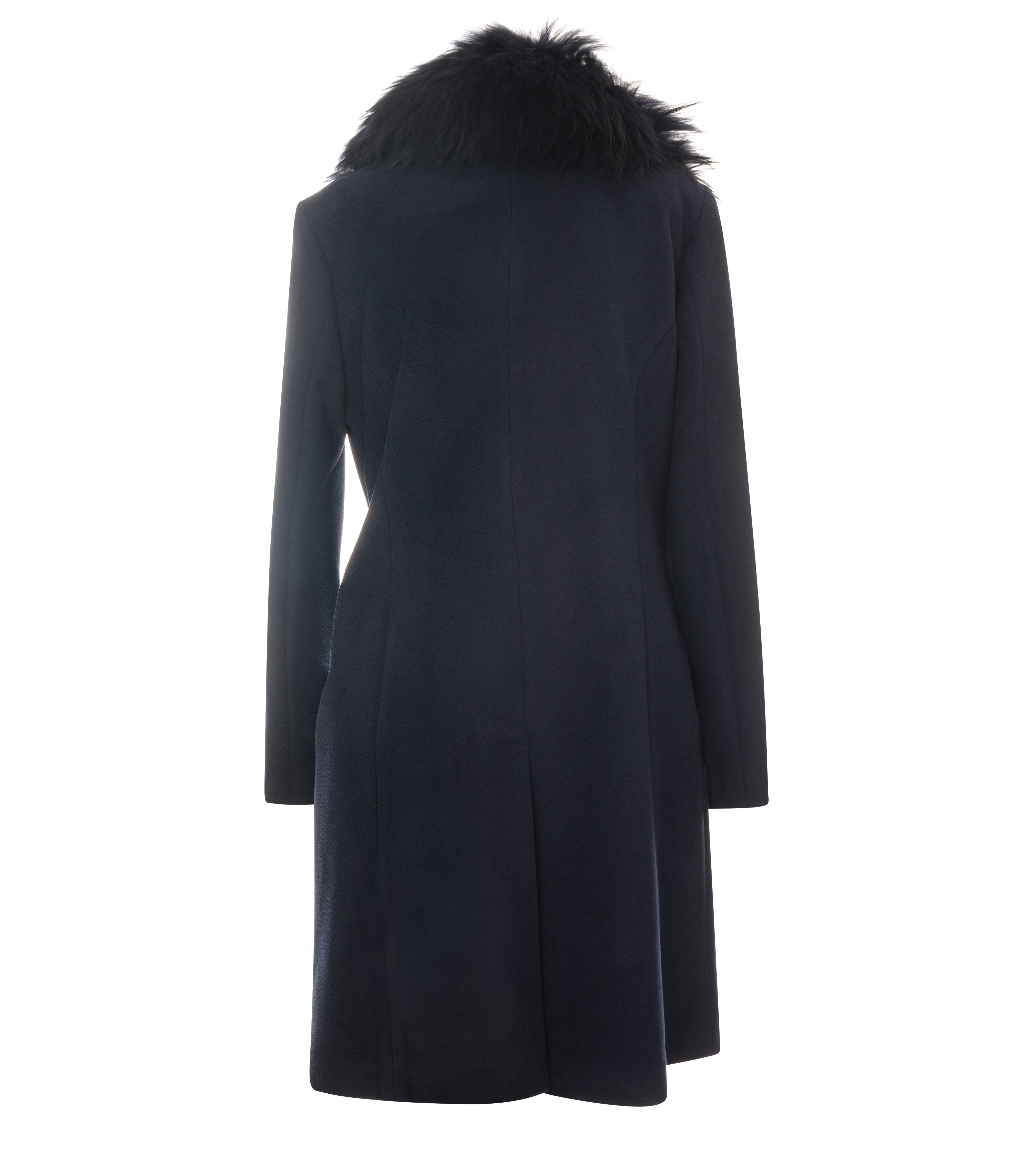 Cappotto Monopetto con Collo in Pelliccia Lussuosa