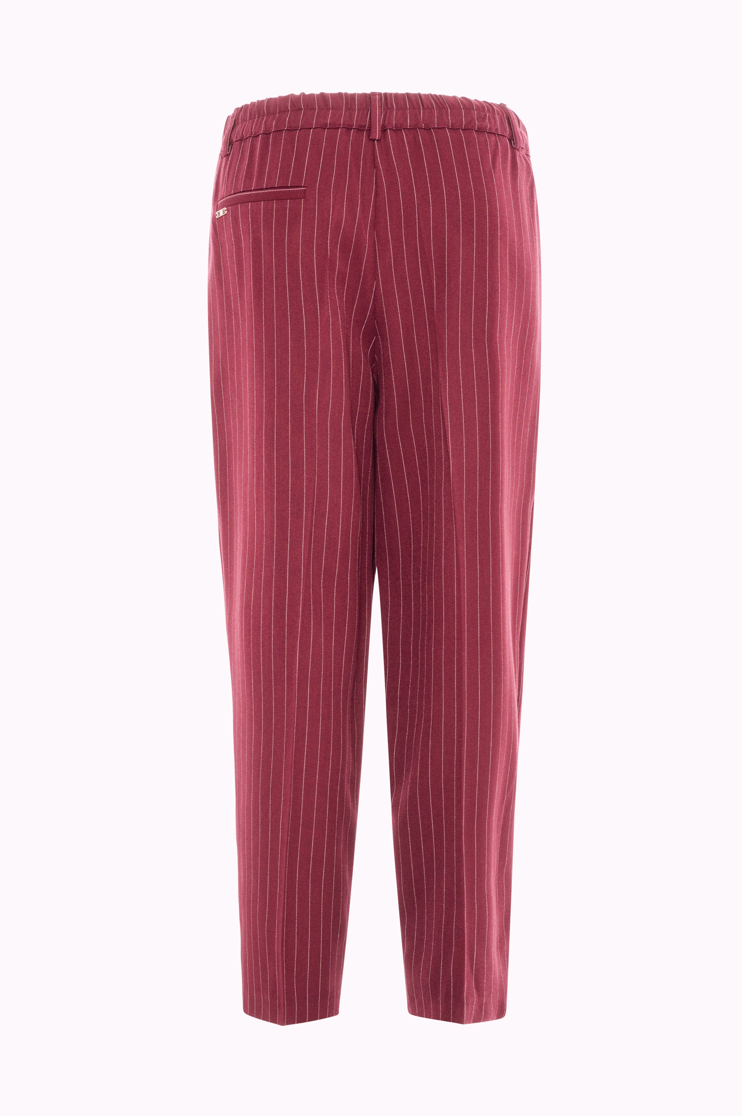 Pantaloni Cropped a Vita Alta Gessati con Pieghe
