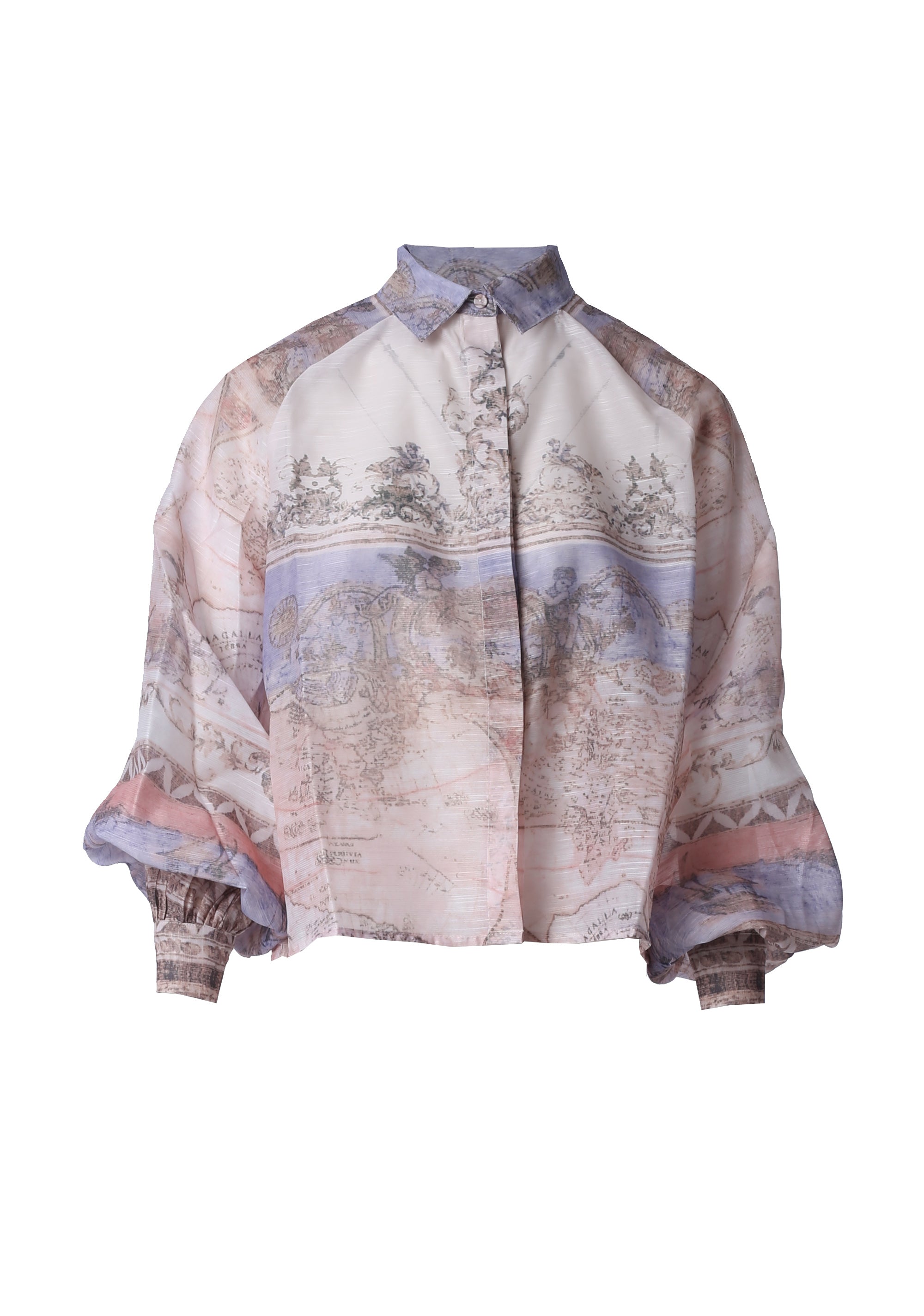 Blusa Oversize con Stampa Artistica e Maniche a Palloncino