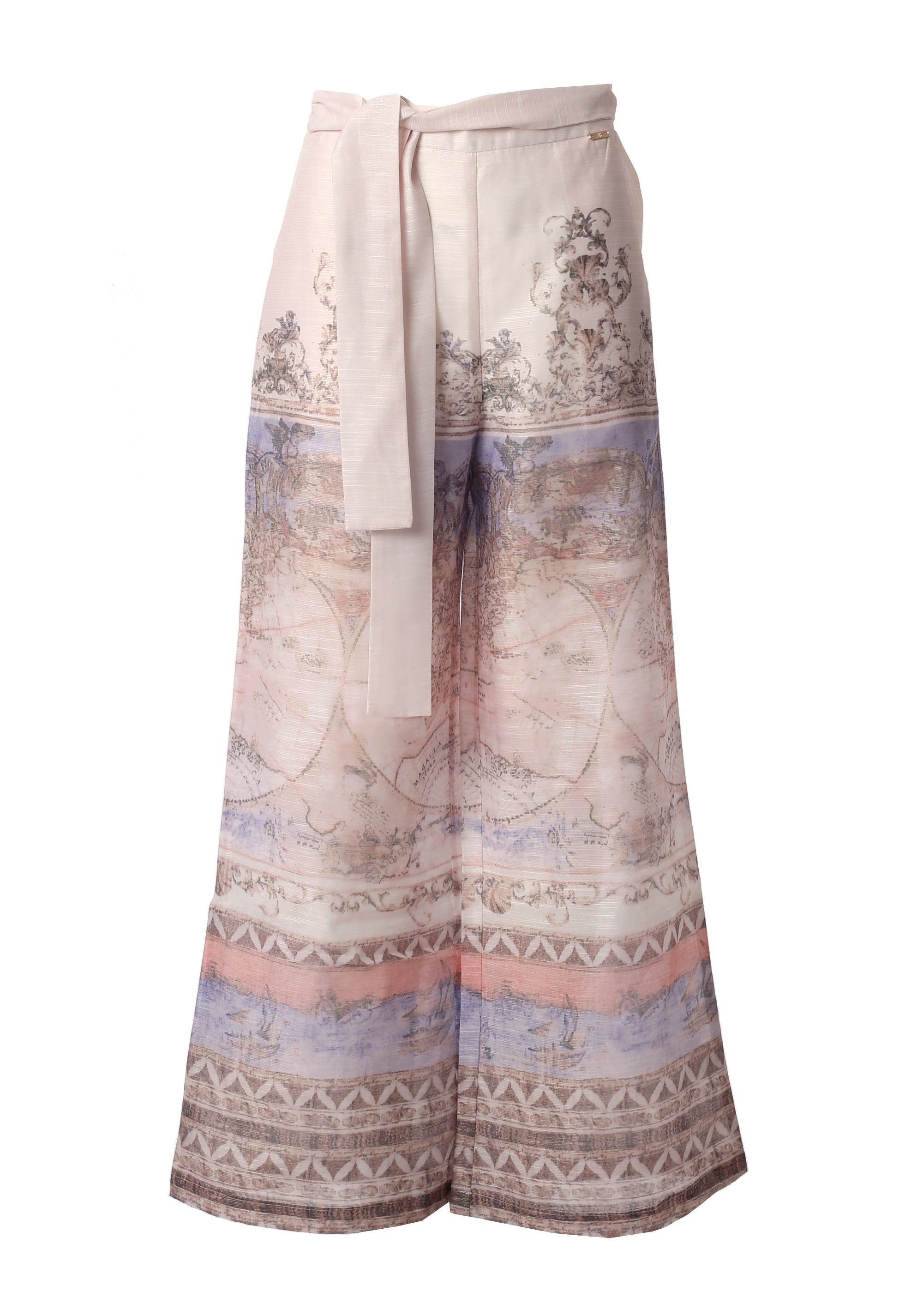 Pantaloni Wide-Leg con Stampa Floreale e Cintura Annodabile