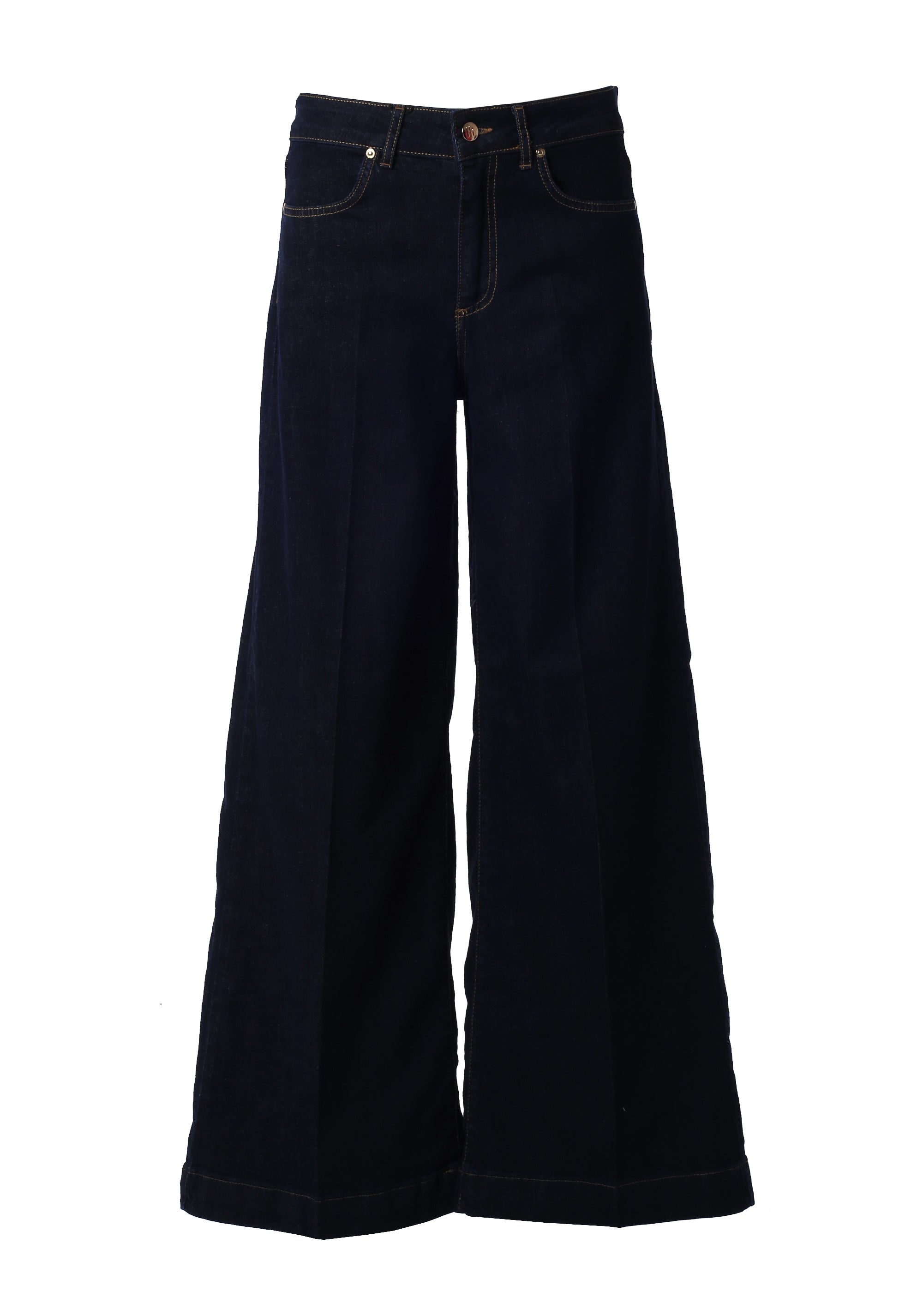 Jeans Wide-Leg a Vita Alta con Pieghe Stirate
