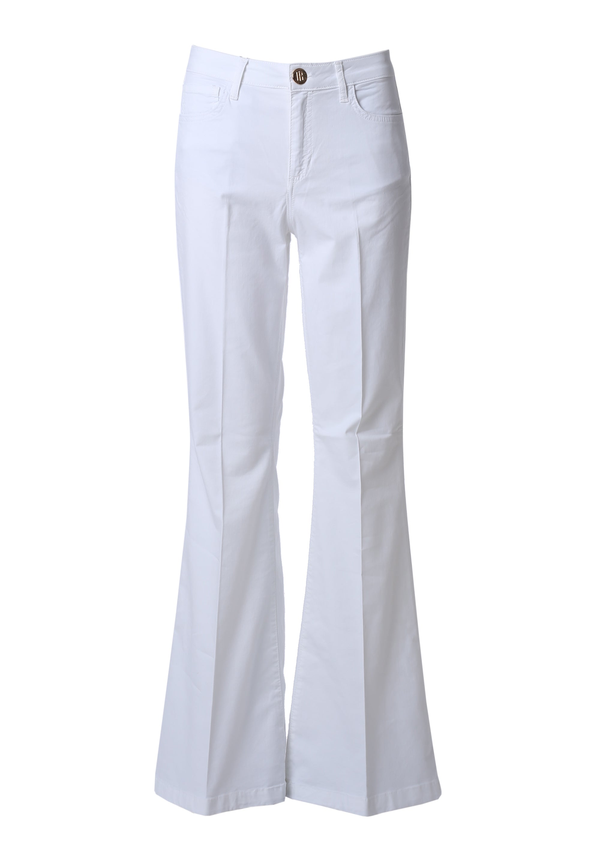Pantaloni Flare a Vita Alta con Piega Stirata
