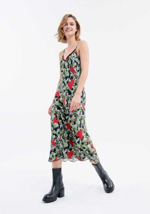 S.Oliver BLACK LABEL Abito Lungo Donna – Maniche Lunghe, Tessuto Scivoloso Con Motivo Allover