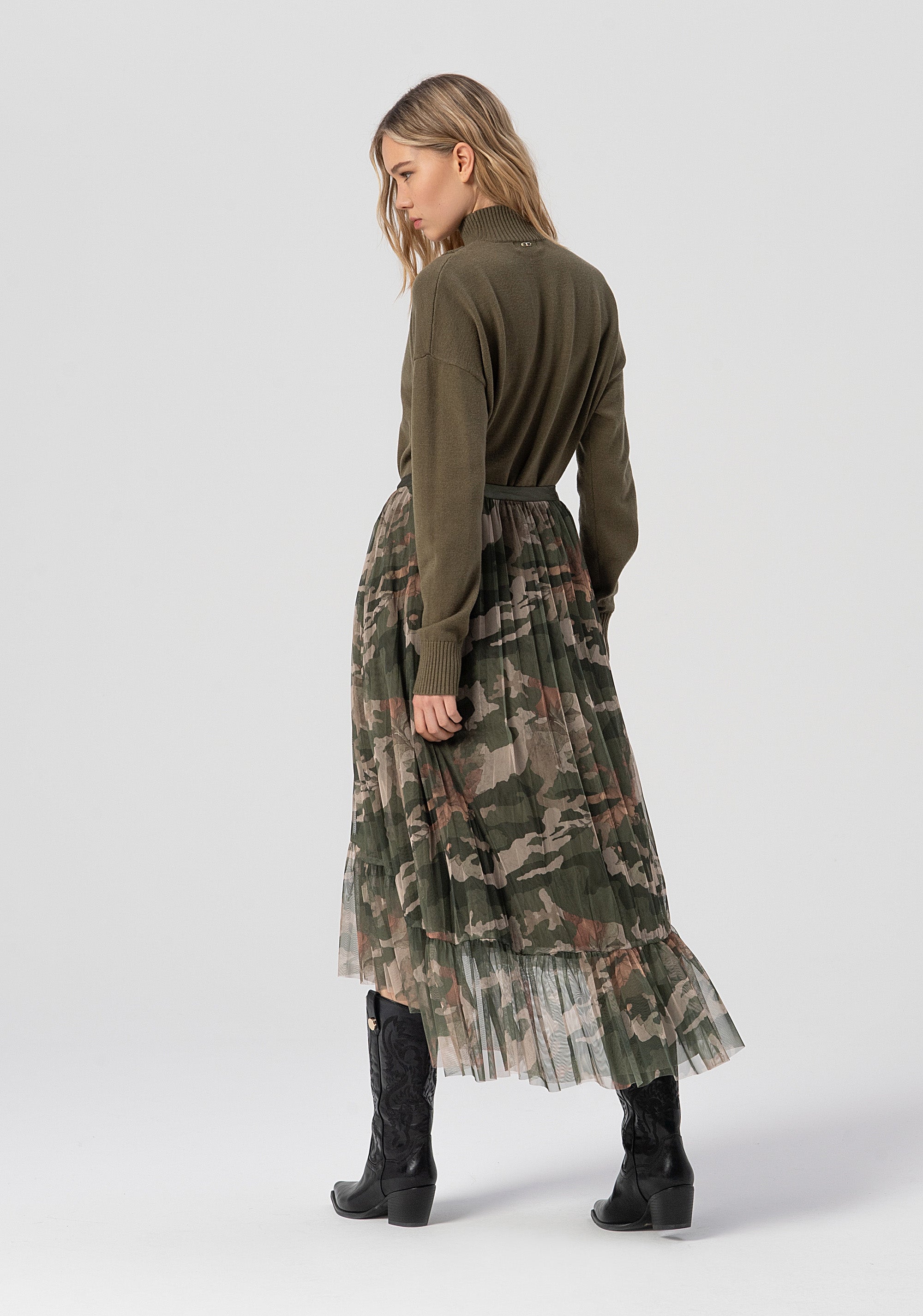 Gonna svasata midi in georgette con stampa mimetica FJ25WG2003W529B7-T72 Fracomina