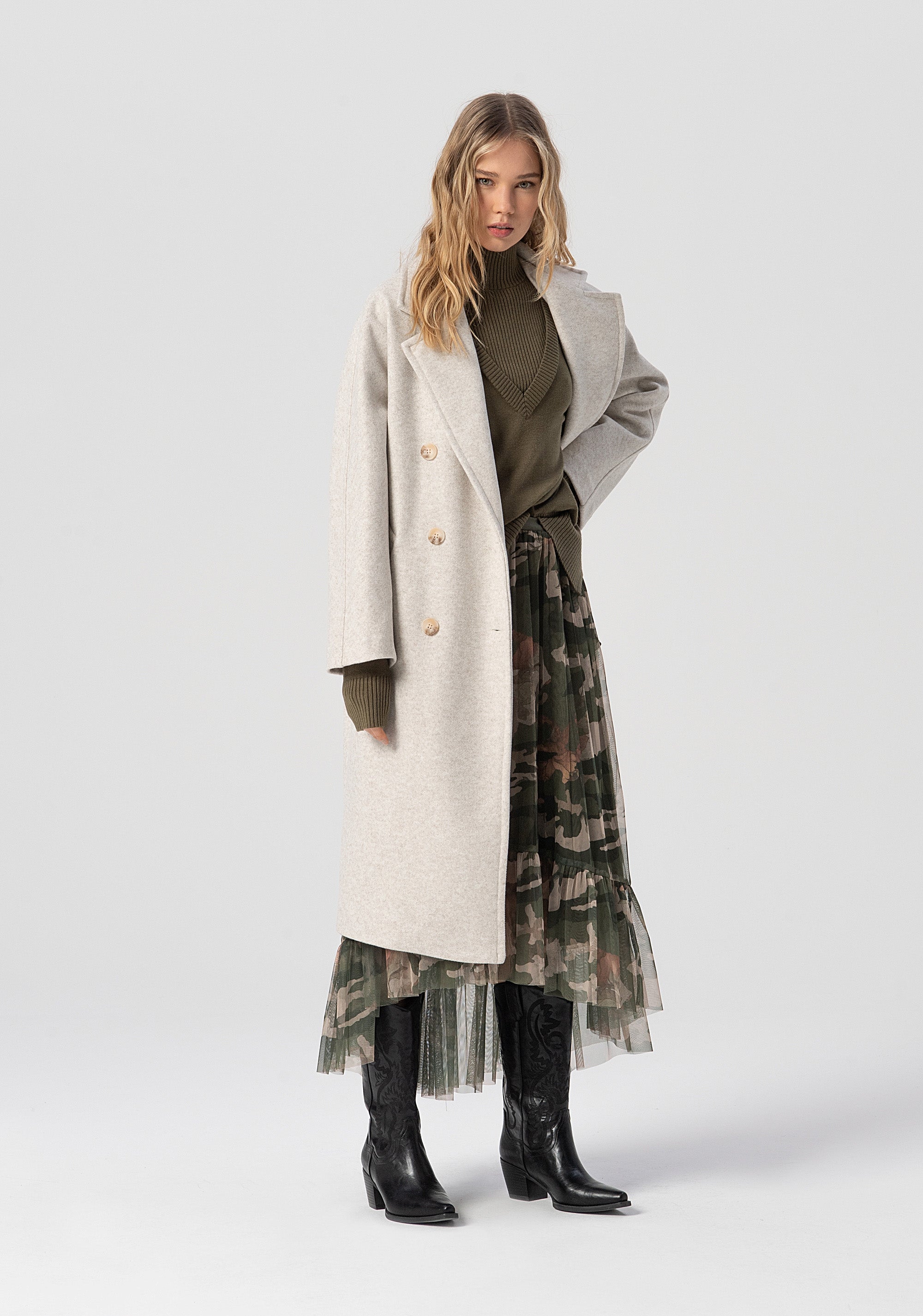 Gonna svasata midi in georgette con stampa mimetica FJ25WG2003W529B7-T72 Fracomina