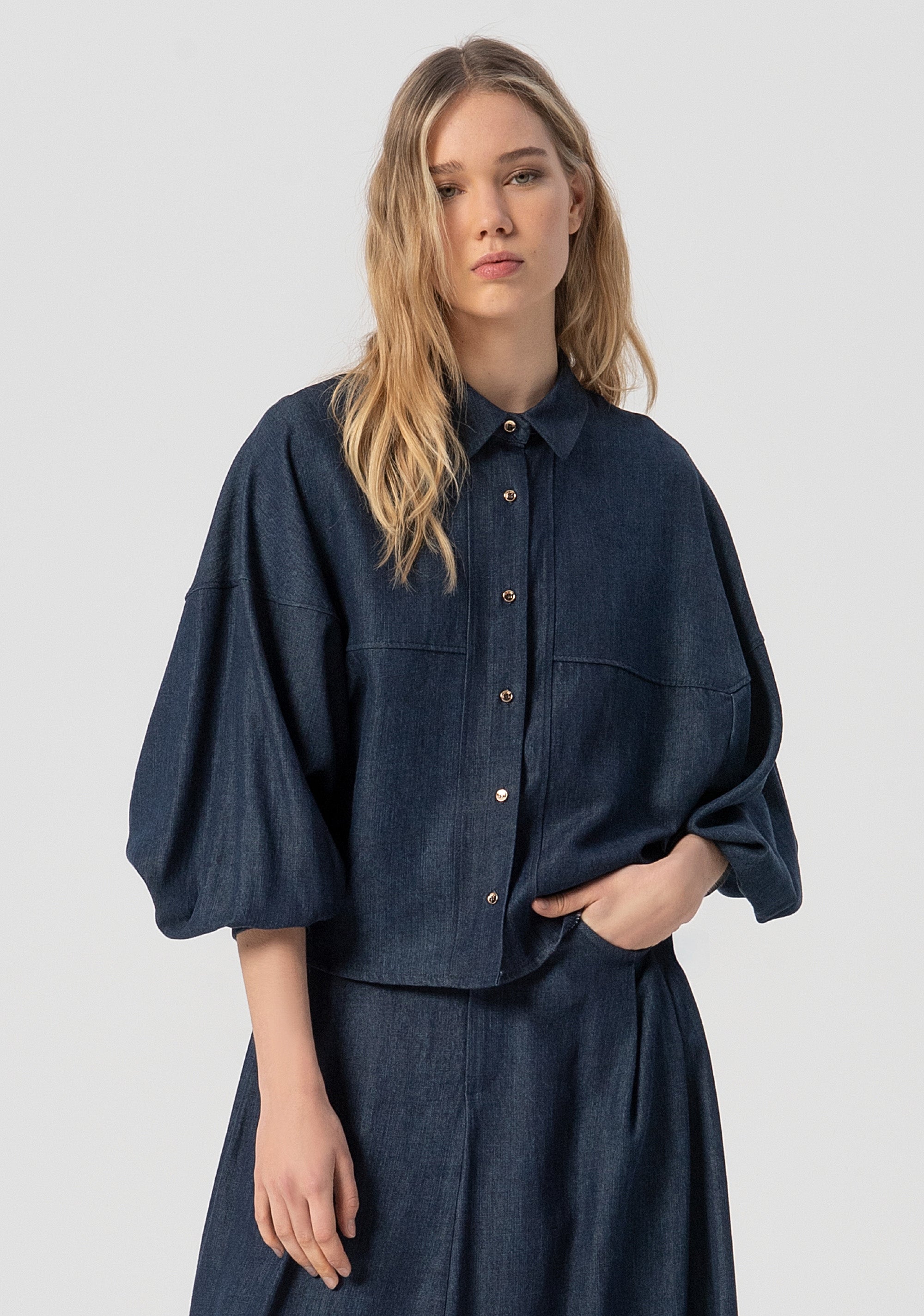 Camicia over in chambray con lavaggio raw FJ25WT6004W78301-166 Fracomina