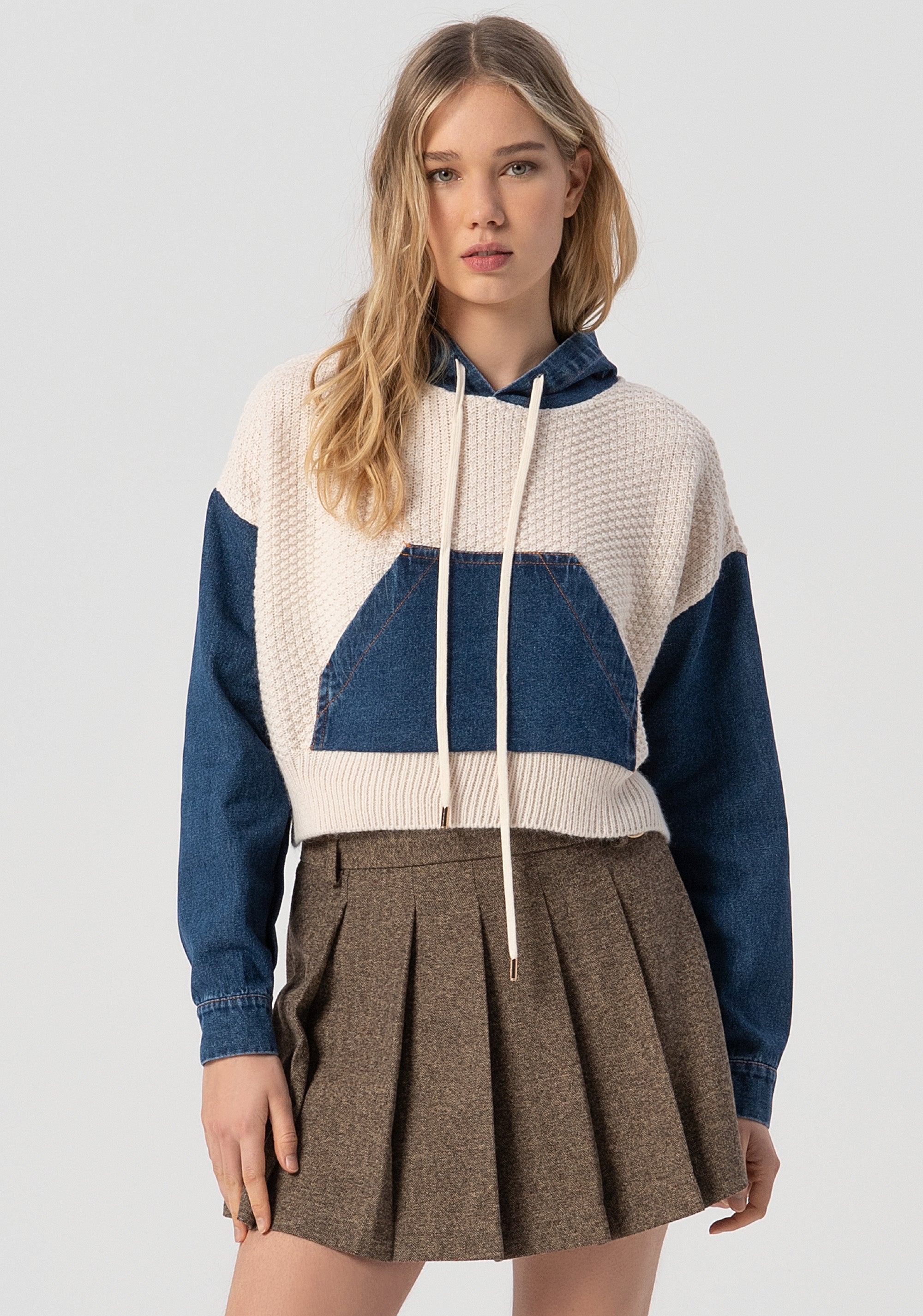 Maglia over con cappuccio in denim FJ25WT7017K47801-G19 Fracomina