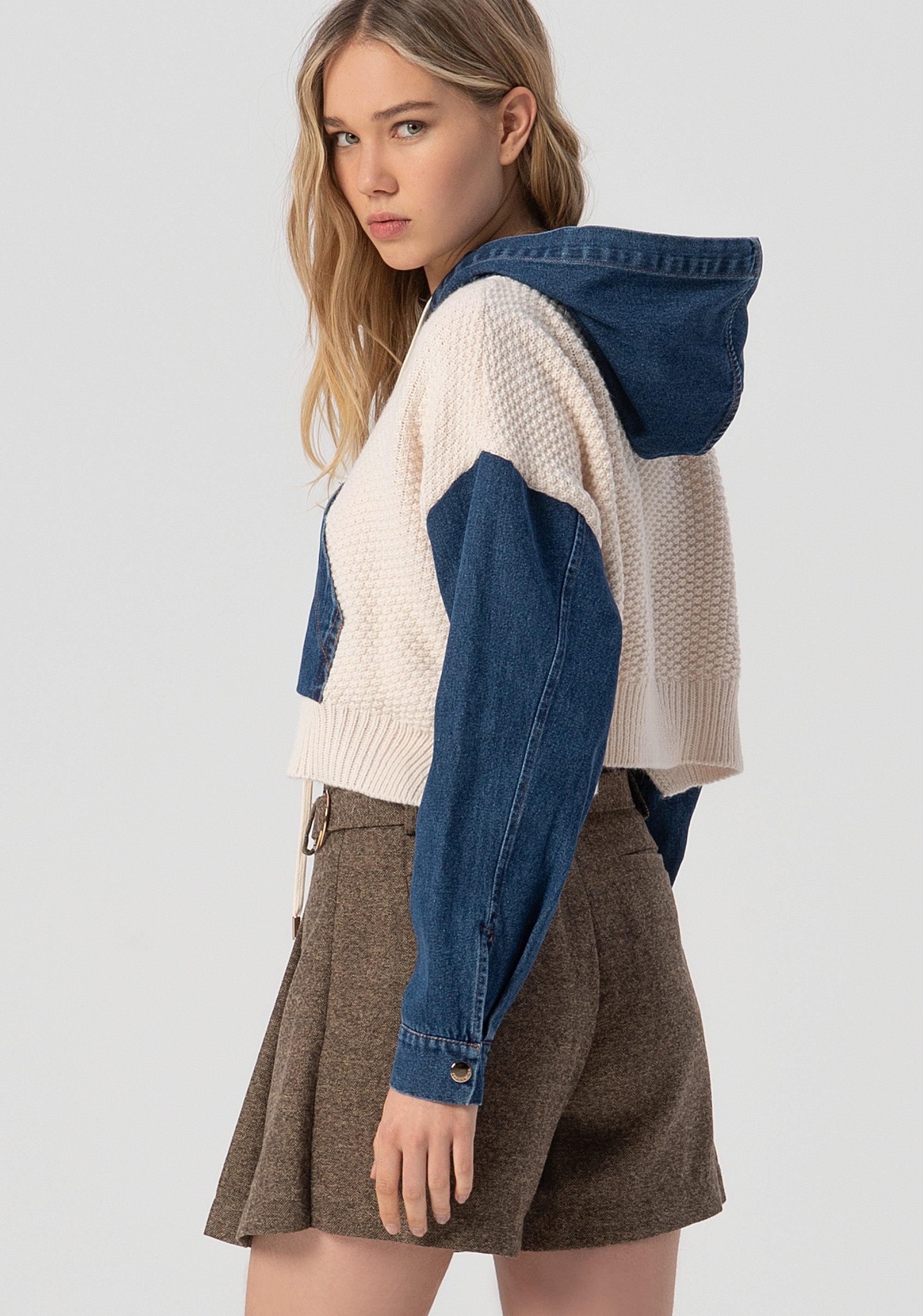 Maglia over con cappuccio in denim FJ25WT7017K47801-G19 Fracomina