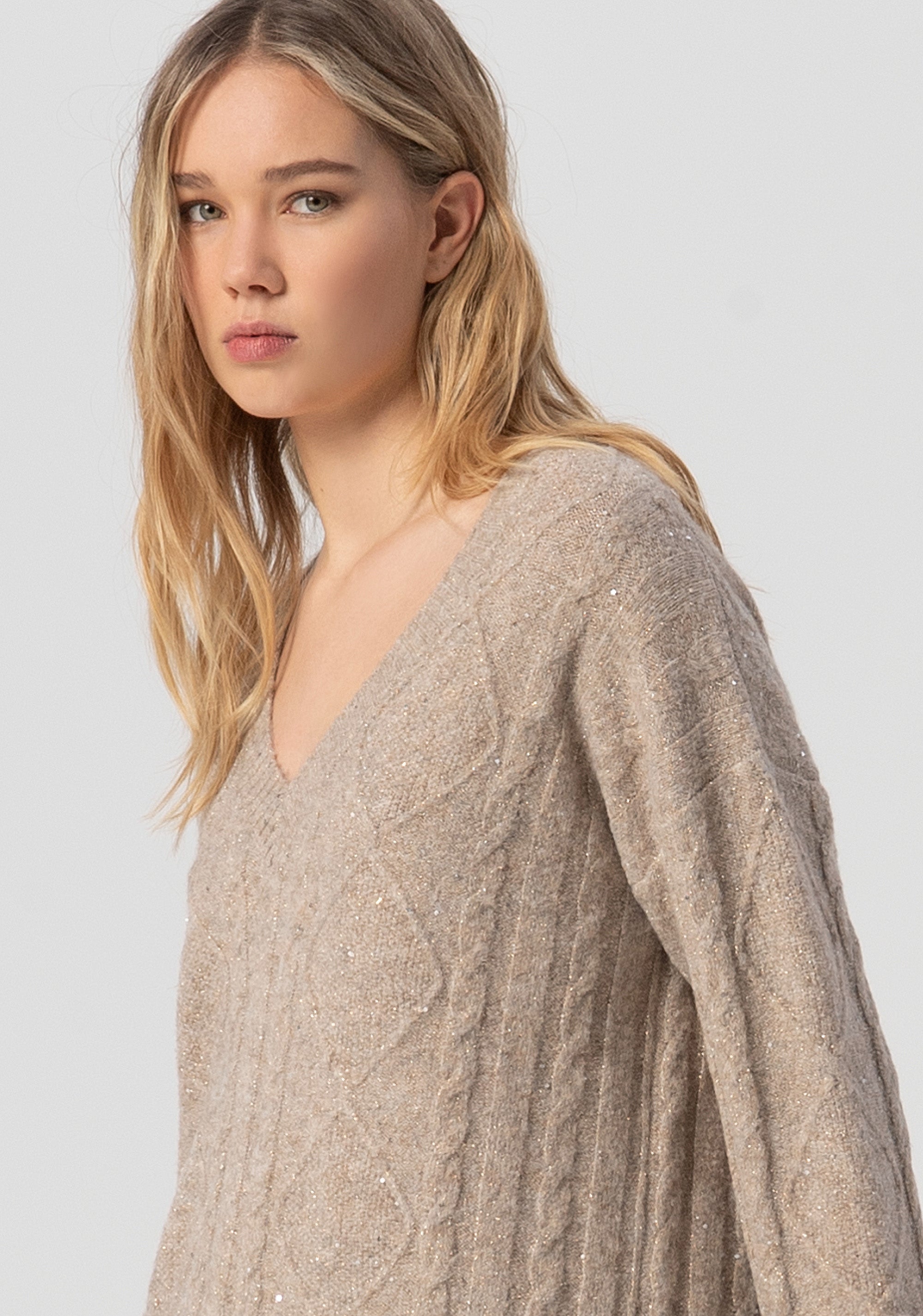 Maglia over lunga con punto treccia FJ25WT7023K474N6-257 Fracomina
