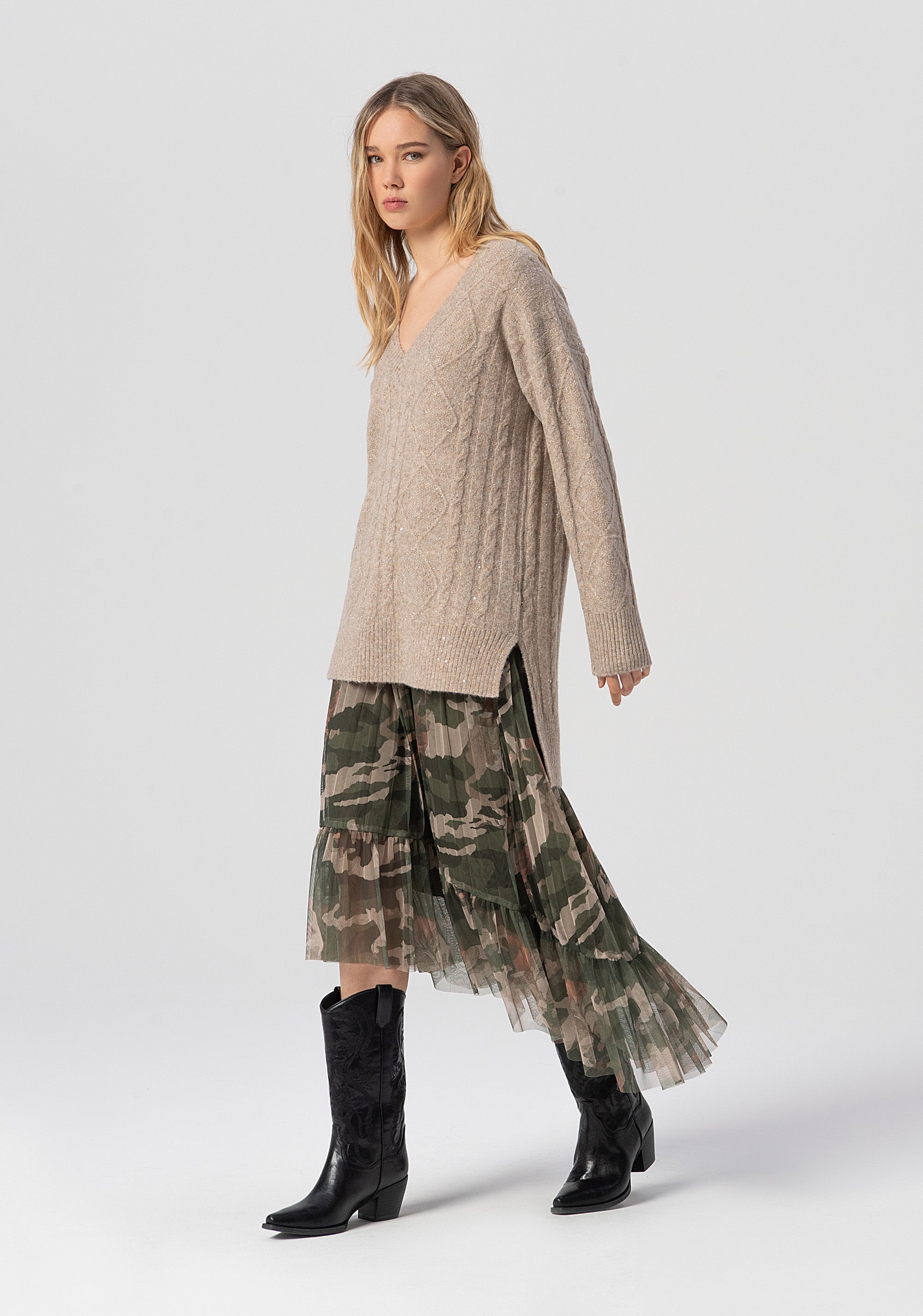 Maglia over lunga con punto treccia FJ25WT7023K474N6-257 Fracomina