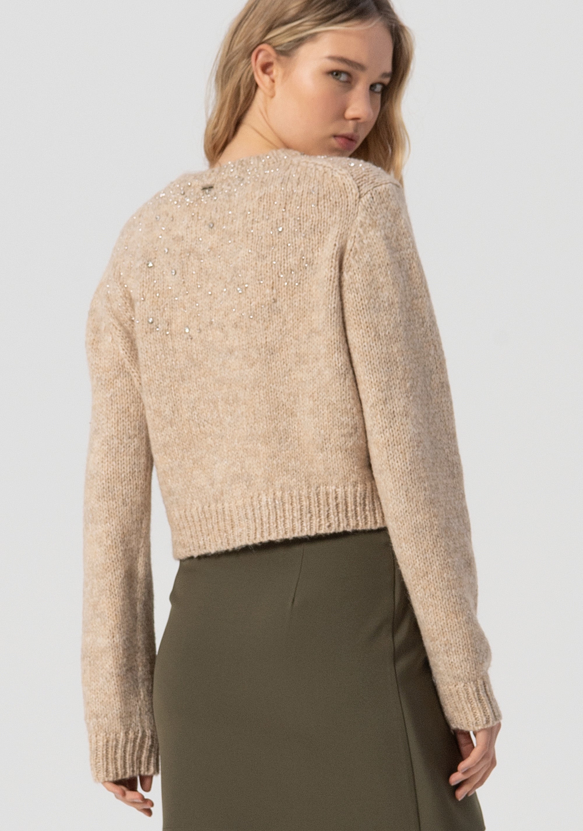 Cardigan regular con pietre luminose applicate FJ25WT8001K47401-257 Fracomina