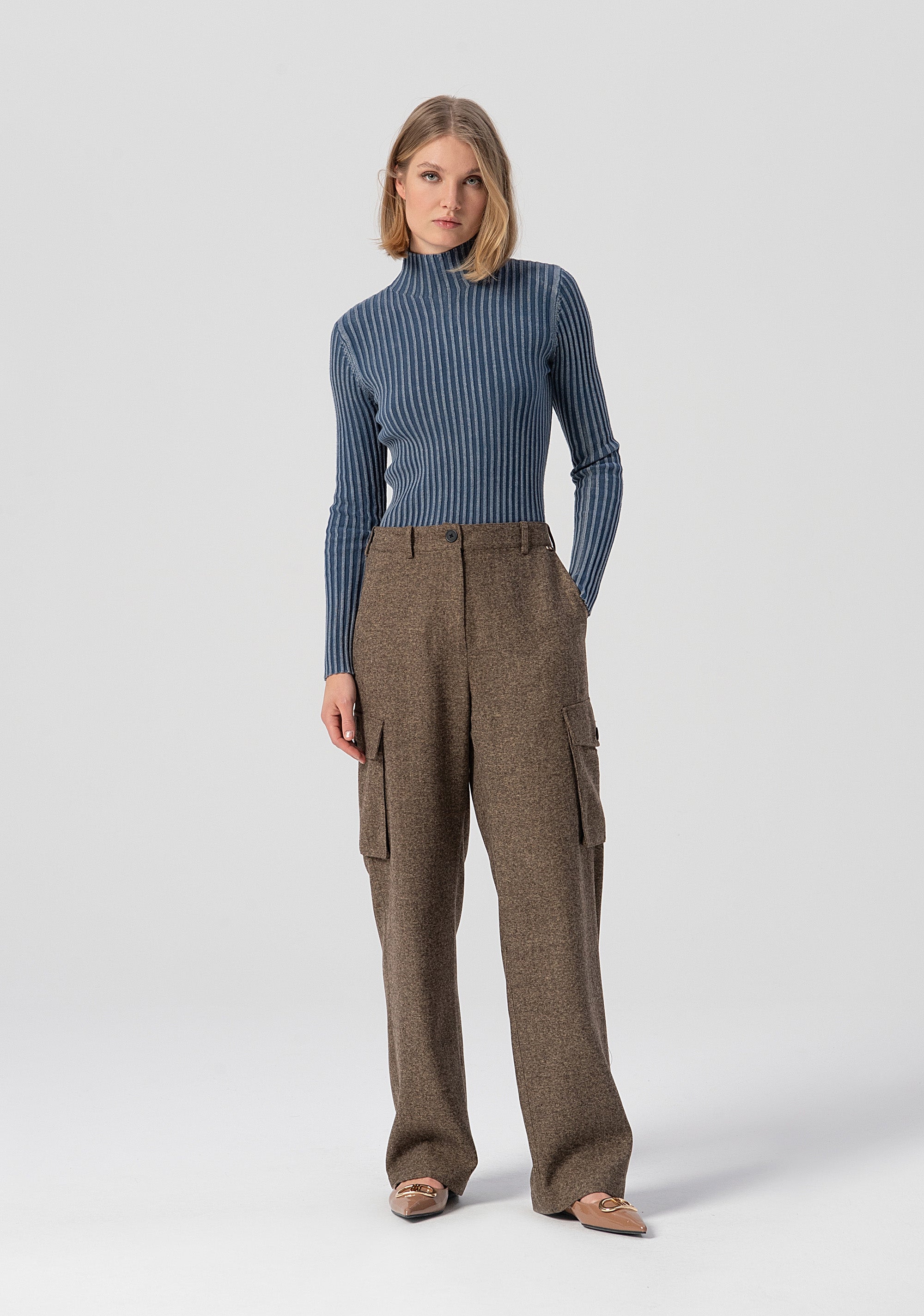 Pantaloni cargo in tweed FJ25WVC003W81601-091 Fracomina