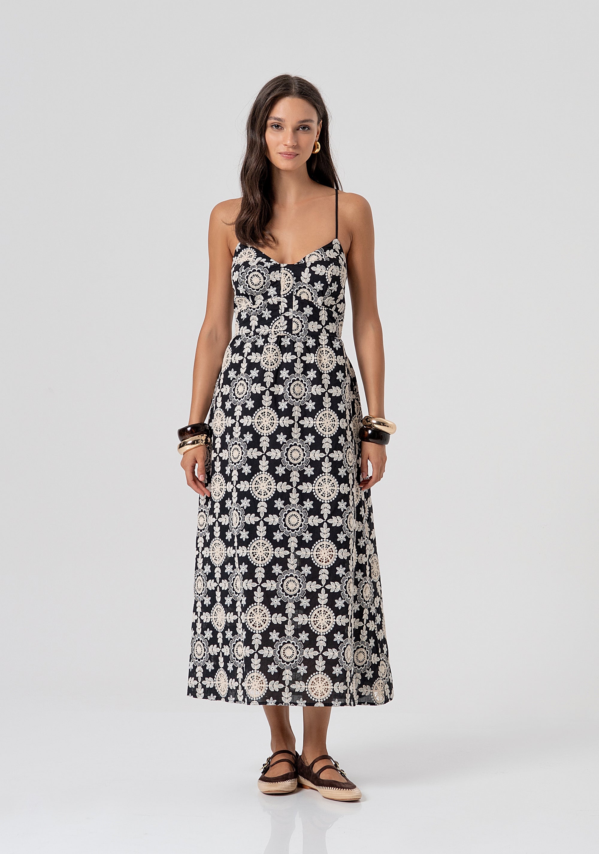 Abito regular midi in cotone con fantasia floreale FJ26SD2007W400E5-816 Fracomina