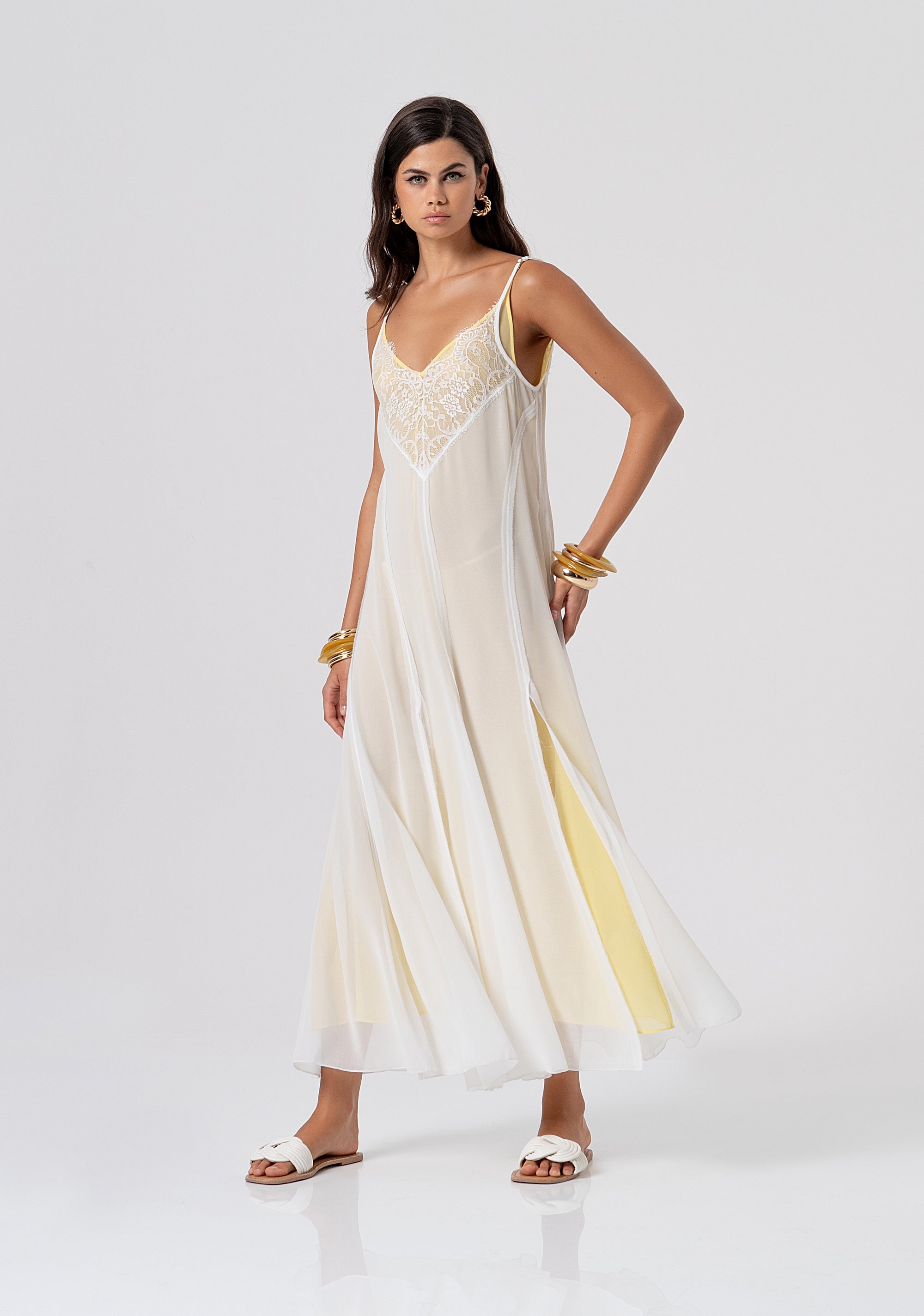 Abito senza maniche lungo modello lingerie in georgette FJ26SD3007W412G1-M38 Fracomina