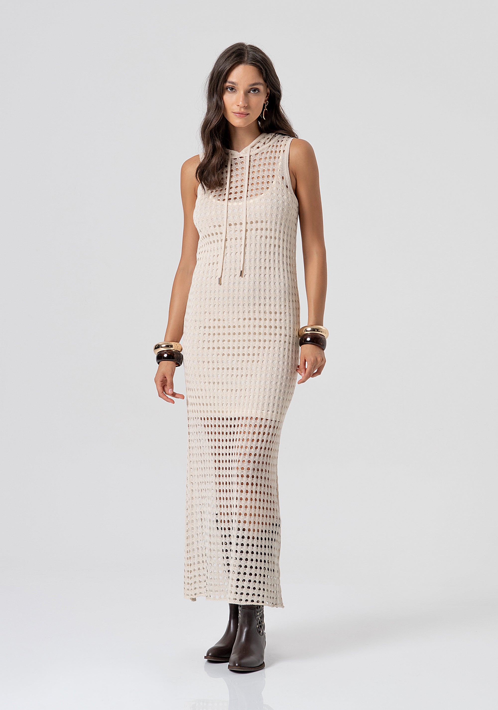 Abito senza maniche lungo in maglia con punto rete FJ26SD5003K421O7-251 Fracomina