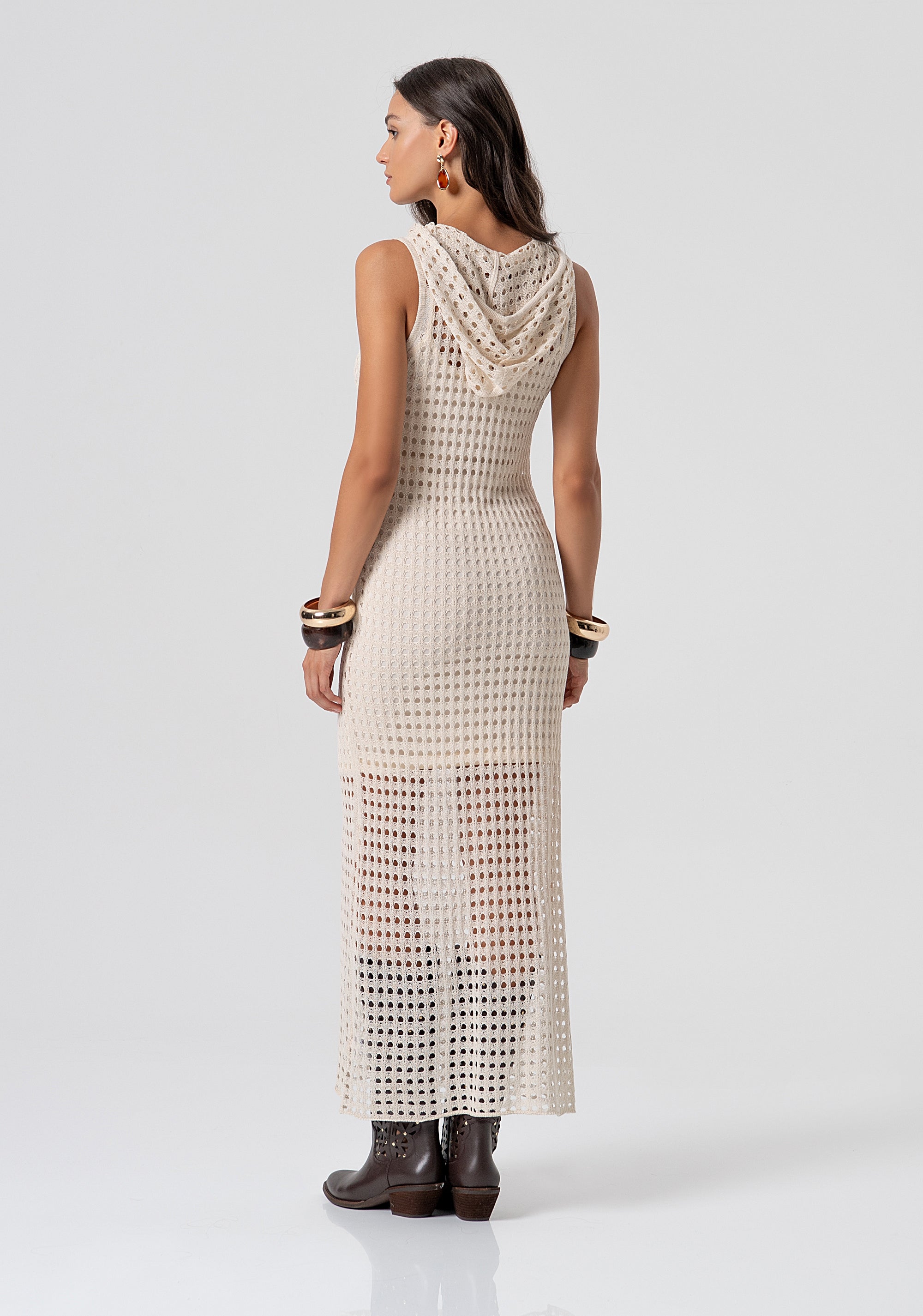 Abito senza maniche lungo in maglia con punto rete FJ26SD5003K421O7-251 Fracomina