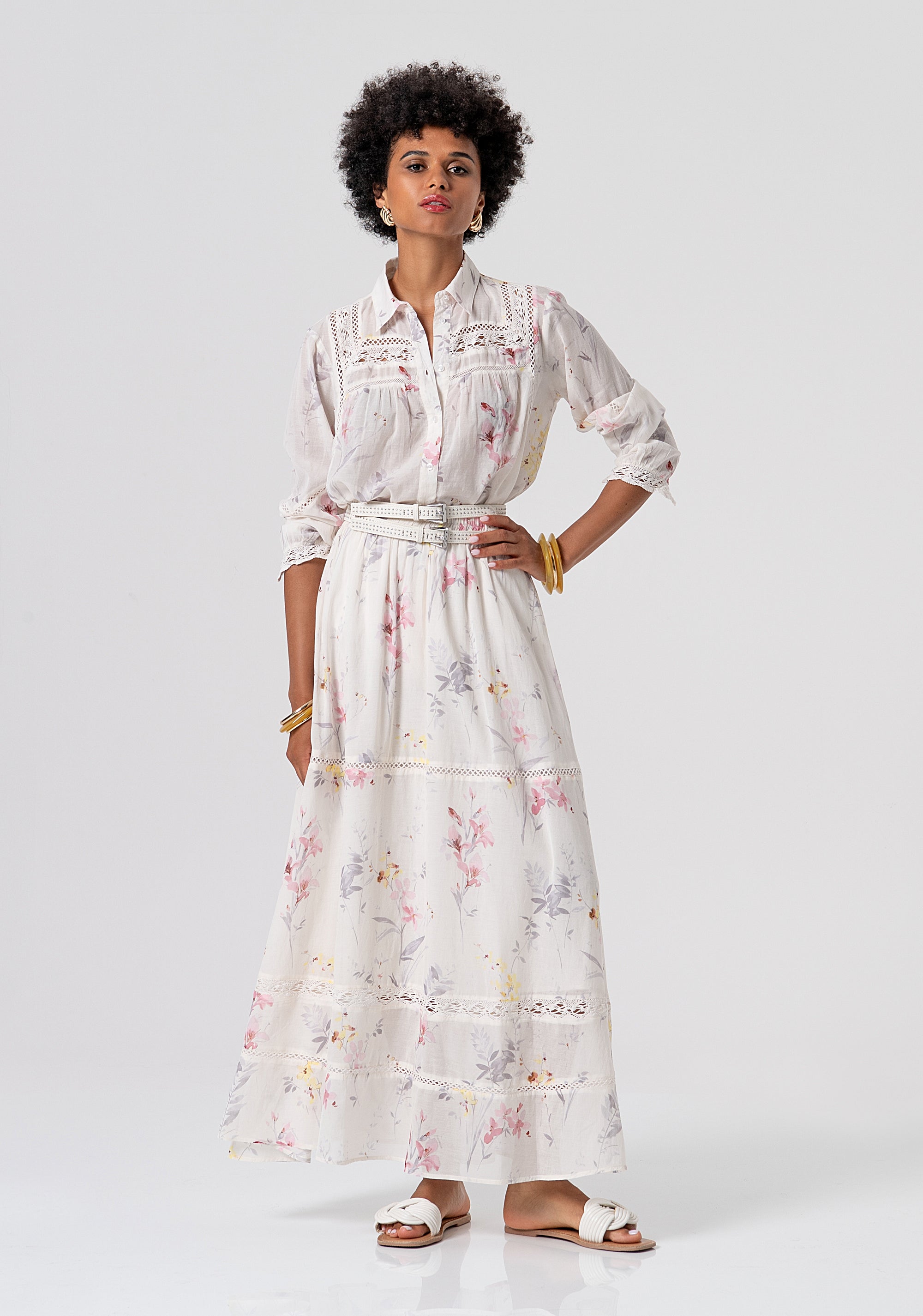 Gonna ampia lunga in fantasia floreale FJ26SG2001W694K2-472 Fracomina