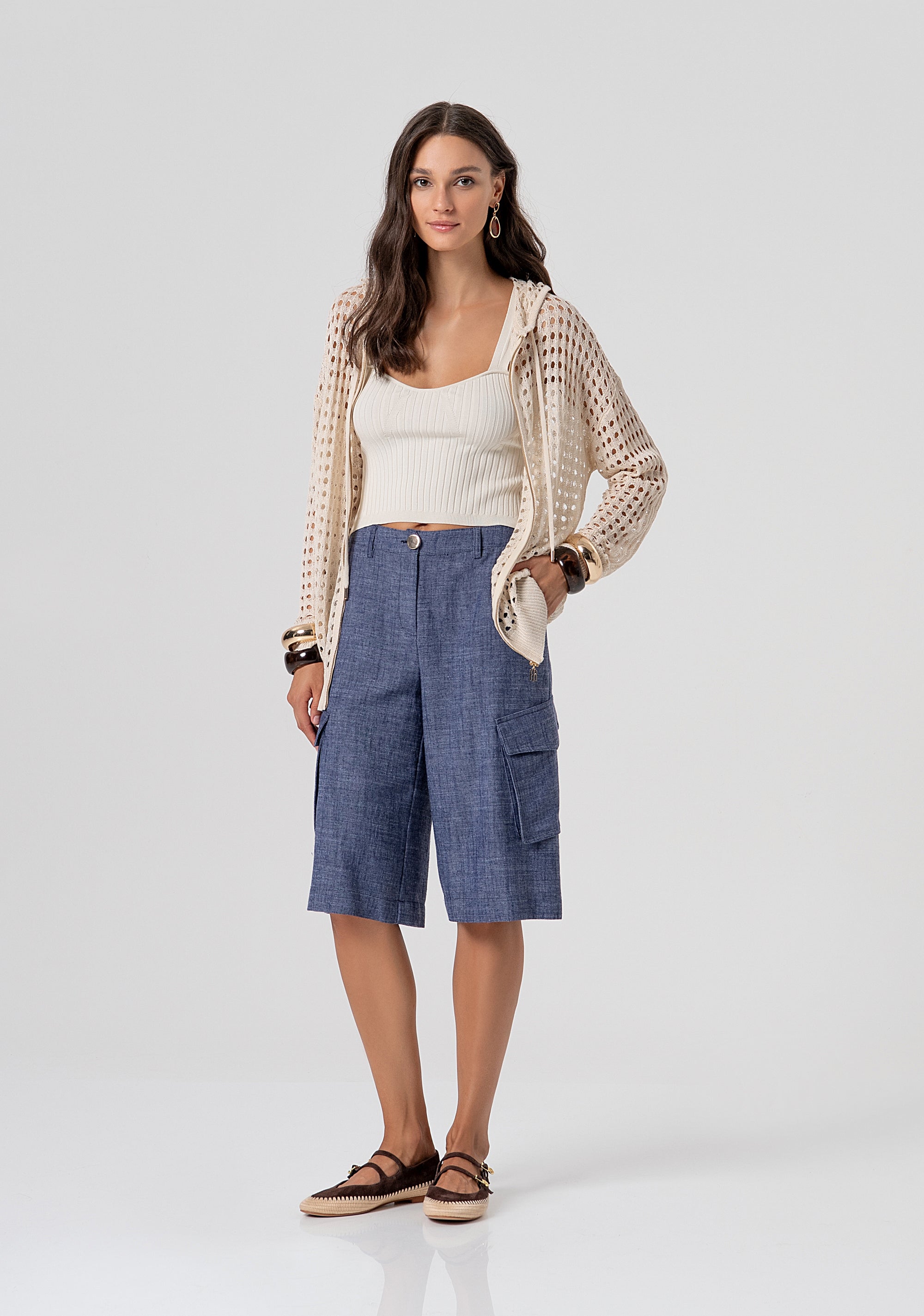 Cardigan regular con punto rete