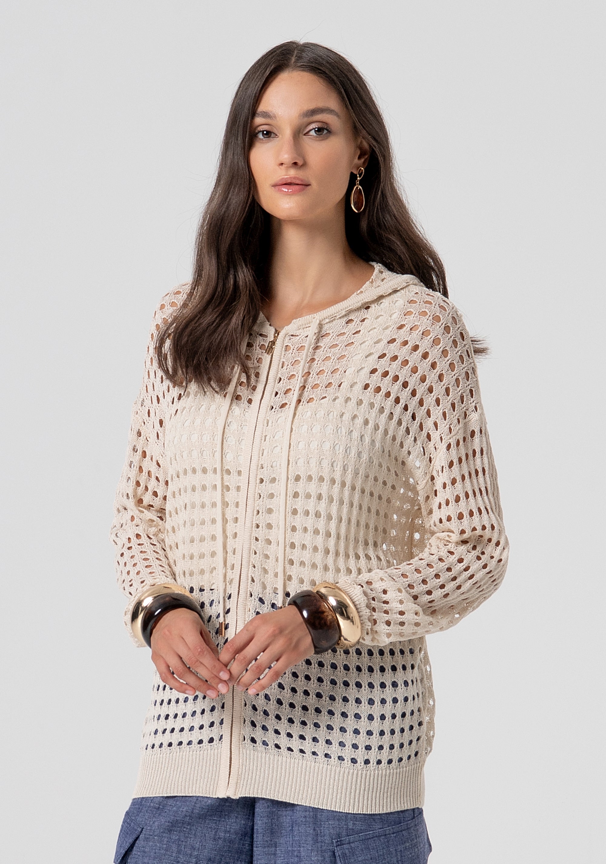 Cardigan regular con punto rete