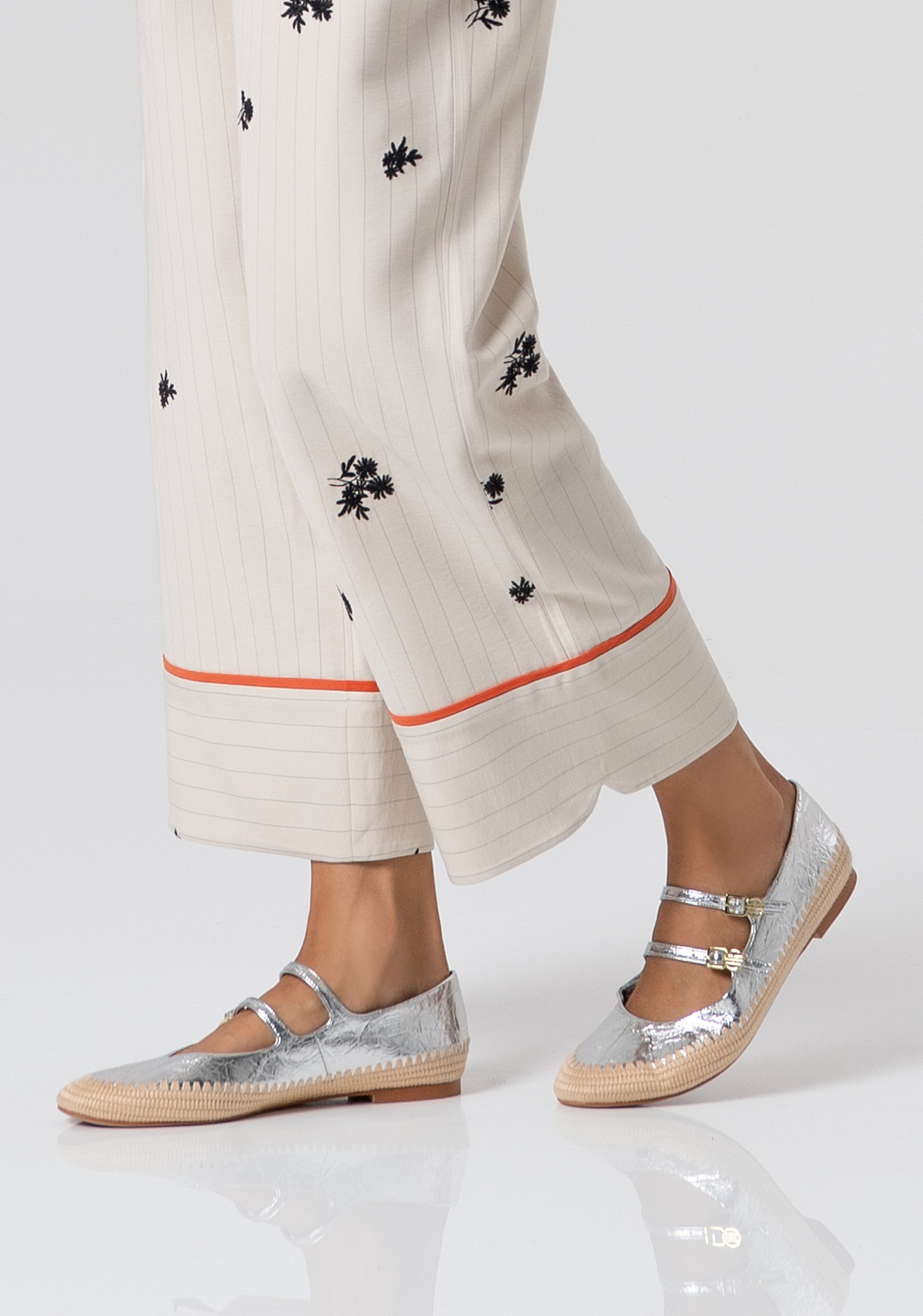 Pantalone wide a palazzo in tessuto gessato con fiori FJ26SV3003W426E5-790 Fracomina