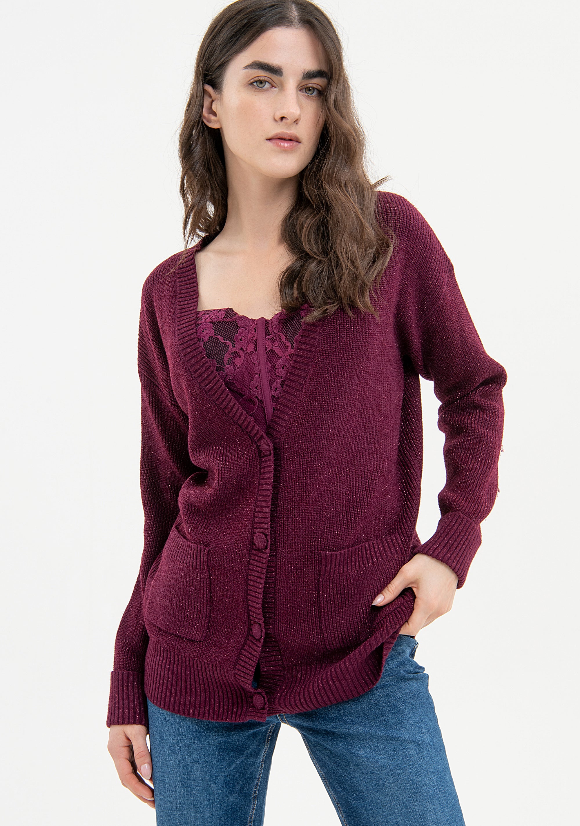 Cardigan over con lurex FP23WT8007K502Q7 Fracomina