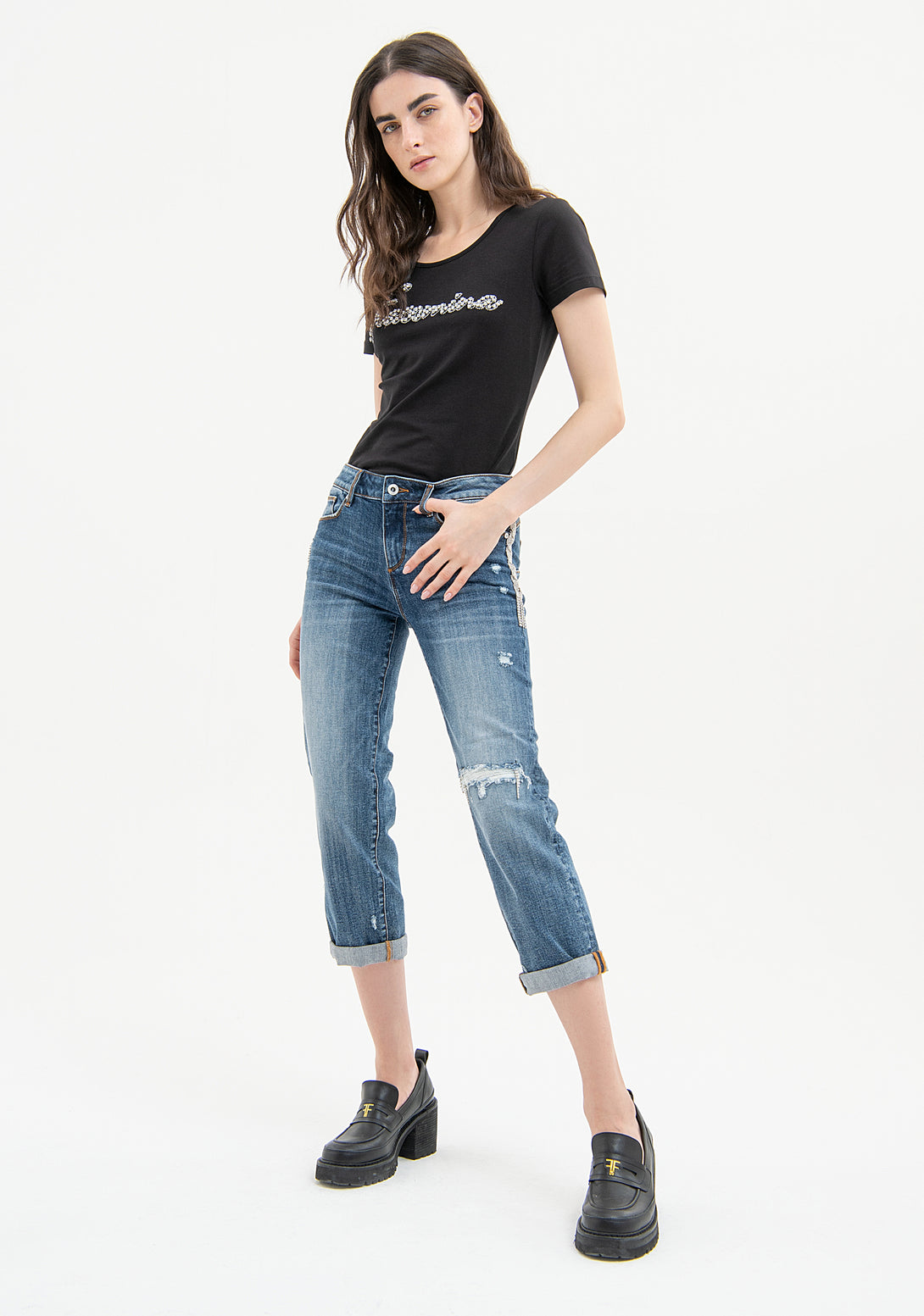 Jeans cropped effetto push up in denim con lavaggio medio strong FP23WV8010D40093-I51 FRACOMINA