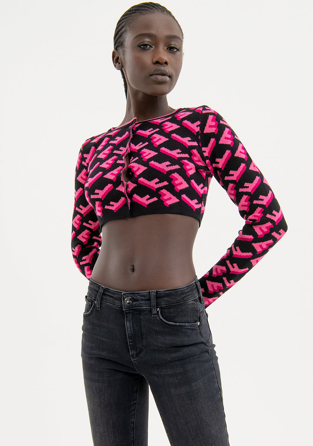 Jeans flare effetto push up in denim nero con lavaggio medio FP23WV8040D40293 Fracomina