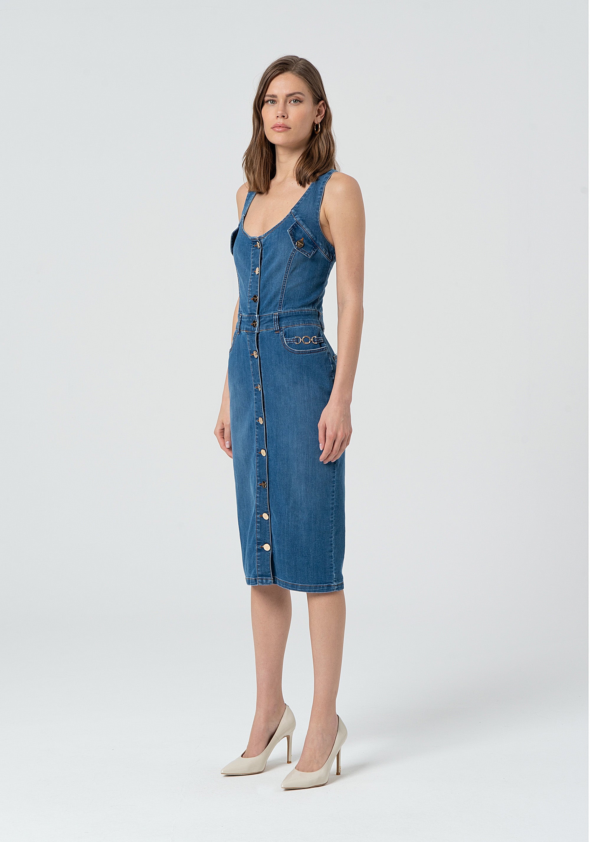 Abito slim senza maniche in denim FP25SD4001D46402-258 Fracomina