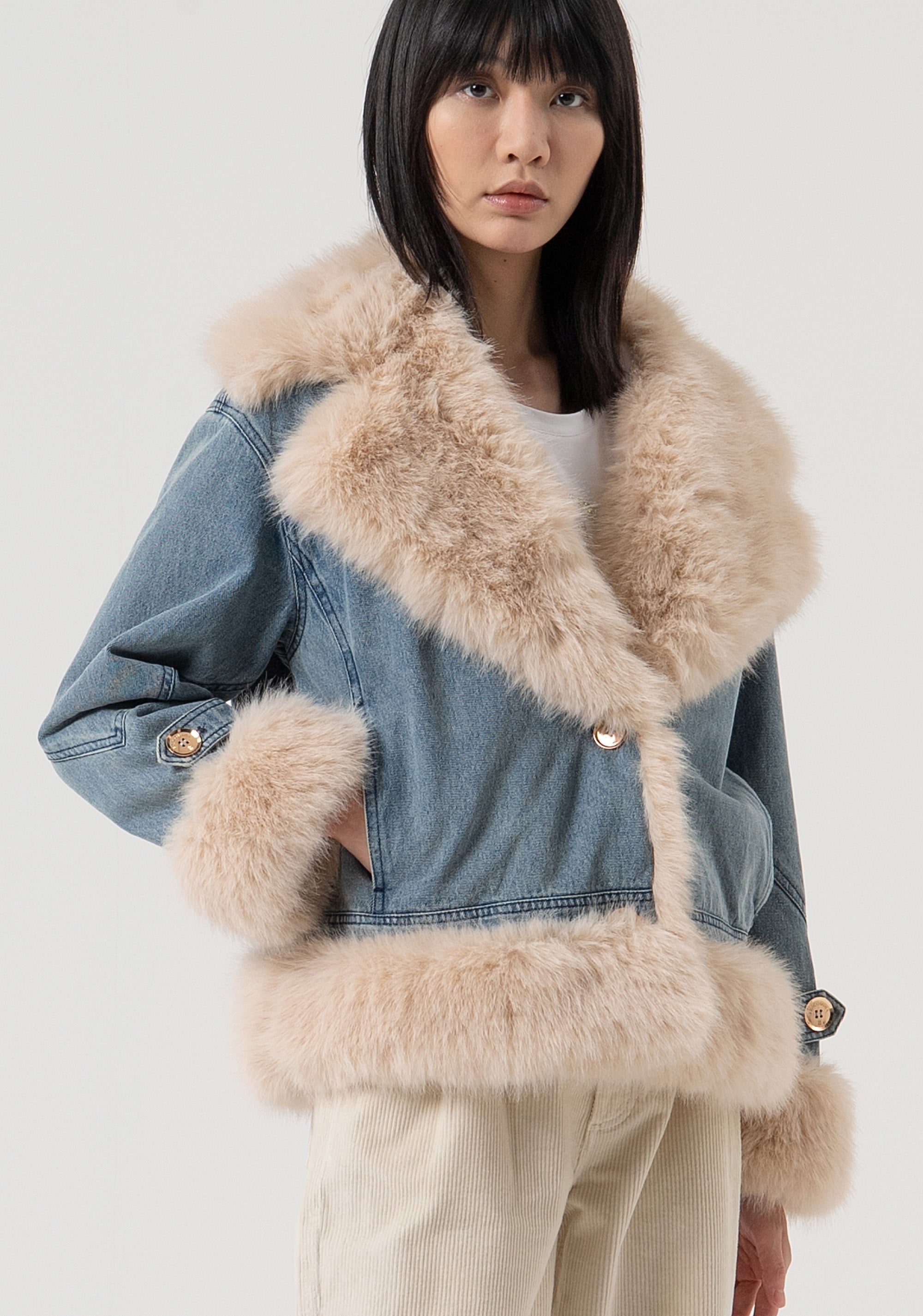 Giacca over modello biker in denim con lavaggio vintage FP25WJ4010D40904-337 Fracomina