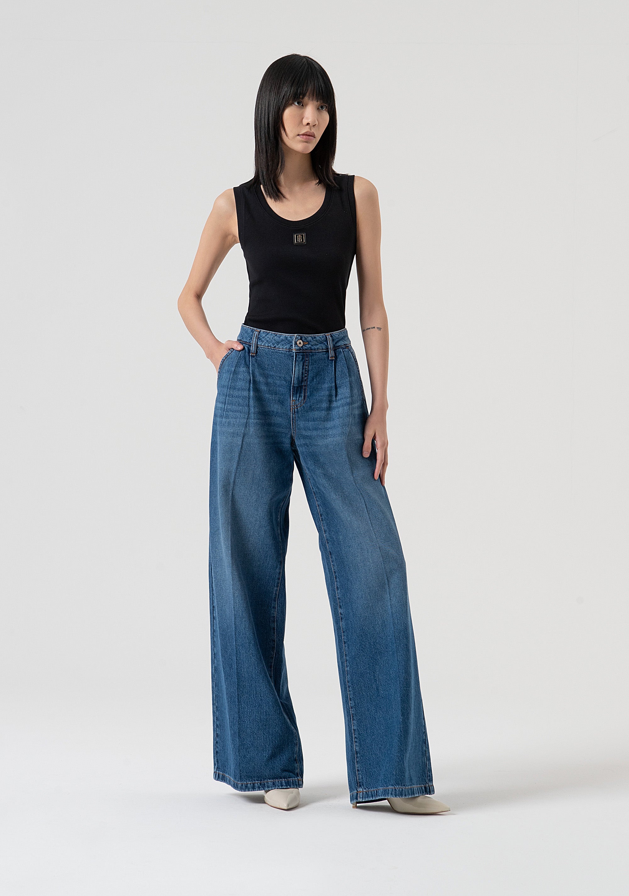 Jeans flare in denim con lavaggio stone wash FP25WV3016D41993-349 Fracomina