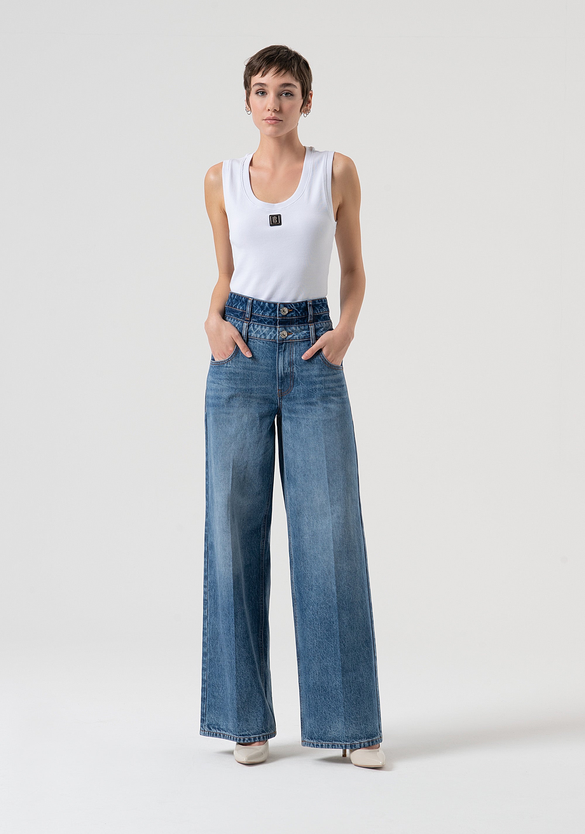 Jeans a palazzo in denim con lavaggio vintage FP25WV3020D41993-T63 Fracomina