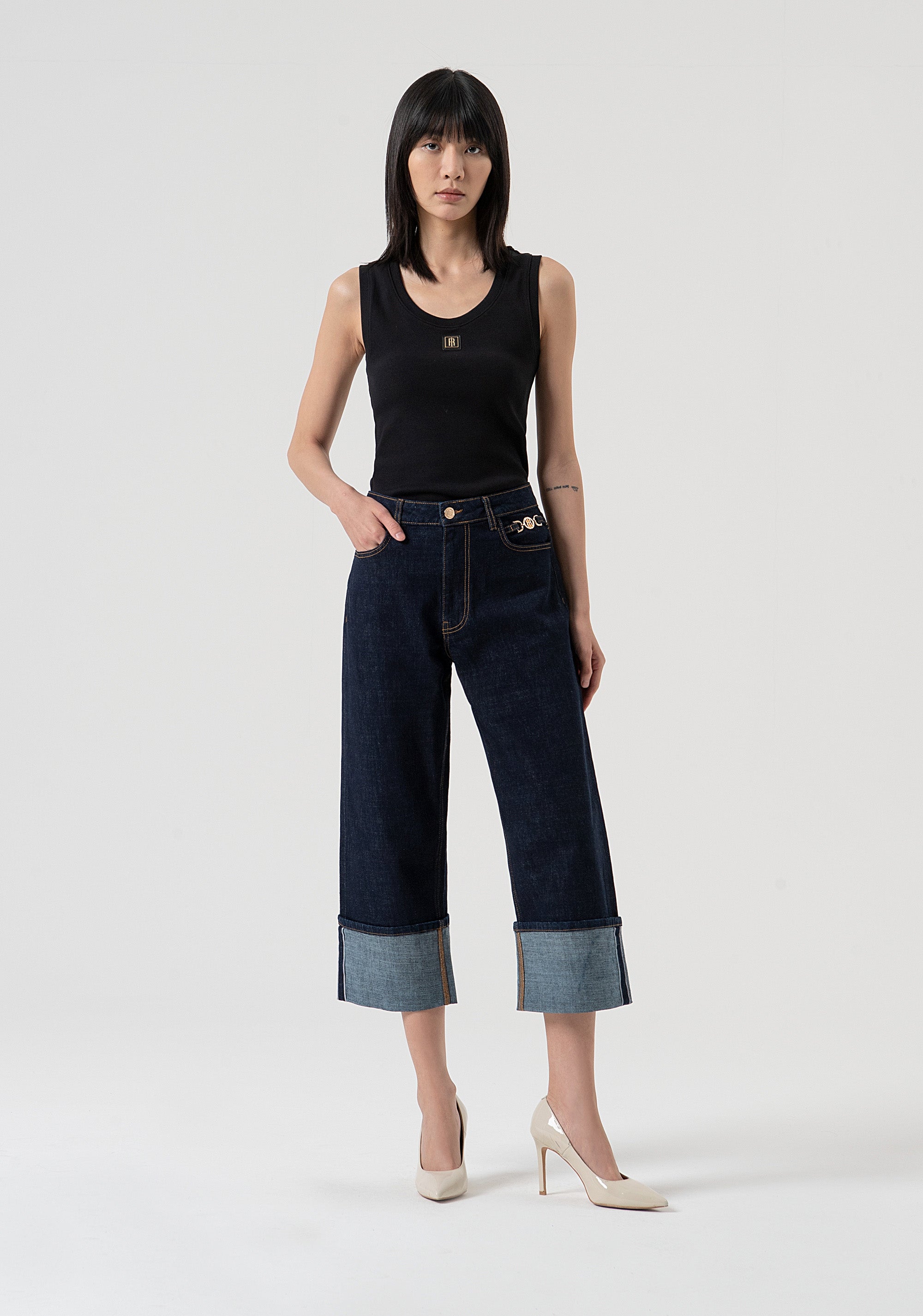 Jeans boyfriend cropped in denim con lavaggio raw FP25WV5008D40193-L23 Fracomina