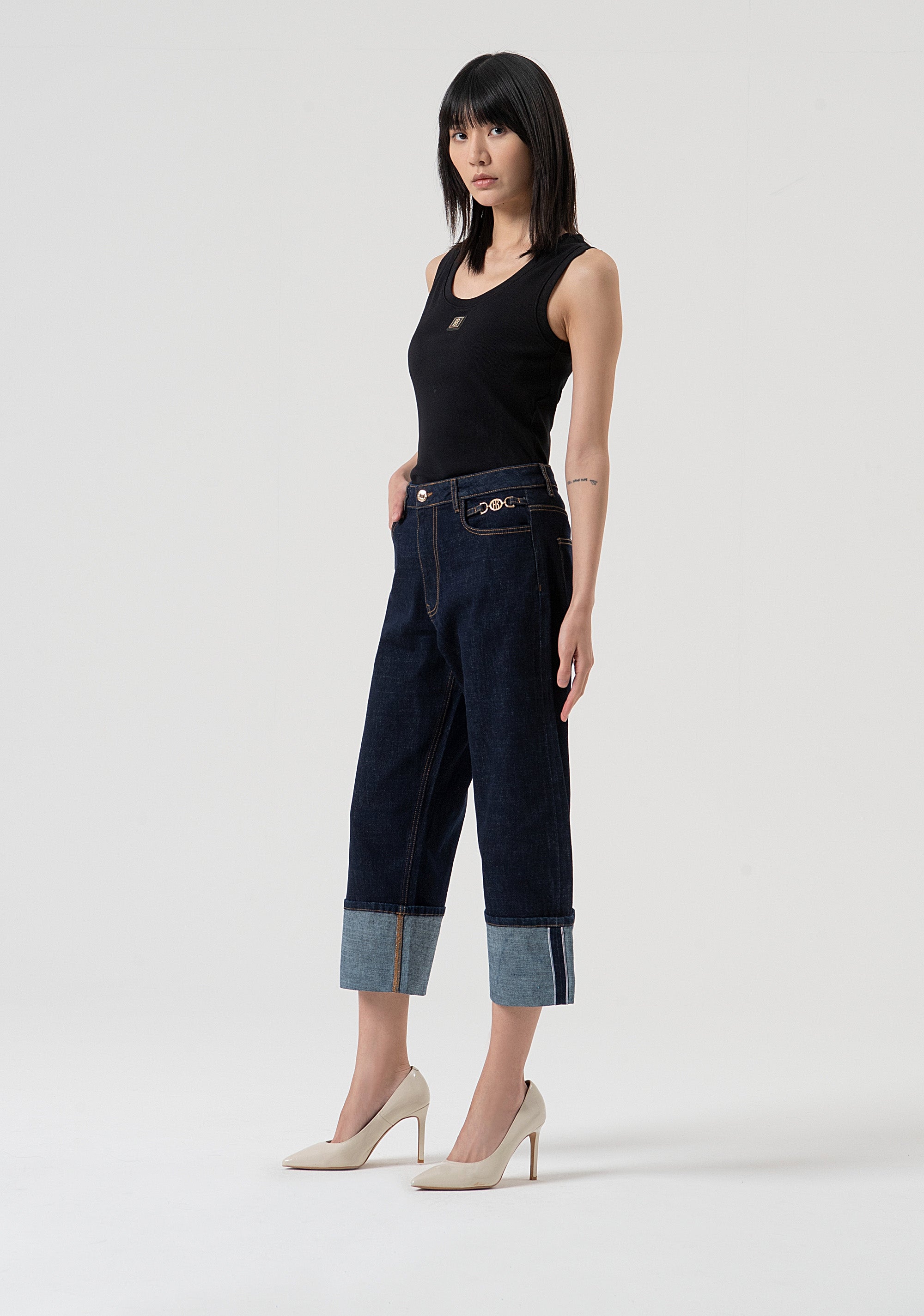 Jeans boyfriend cropped in denim con lavaggio raw FP25WV5008D40193-L23 Fracomina