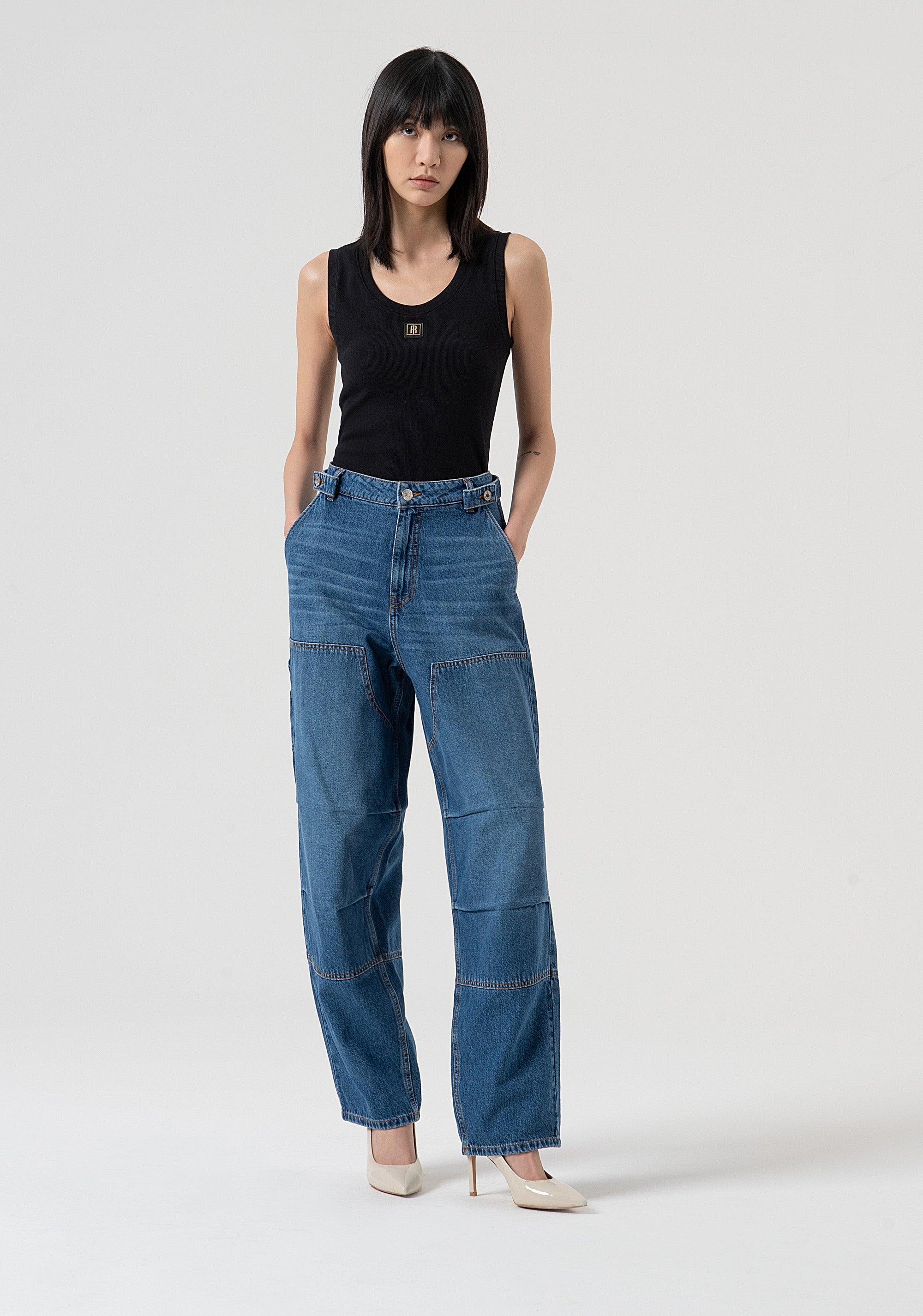 Jeans boyfriend cargo in denim con lavaggio vintage FP25WV5009D41993-349 Fracomina