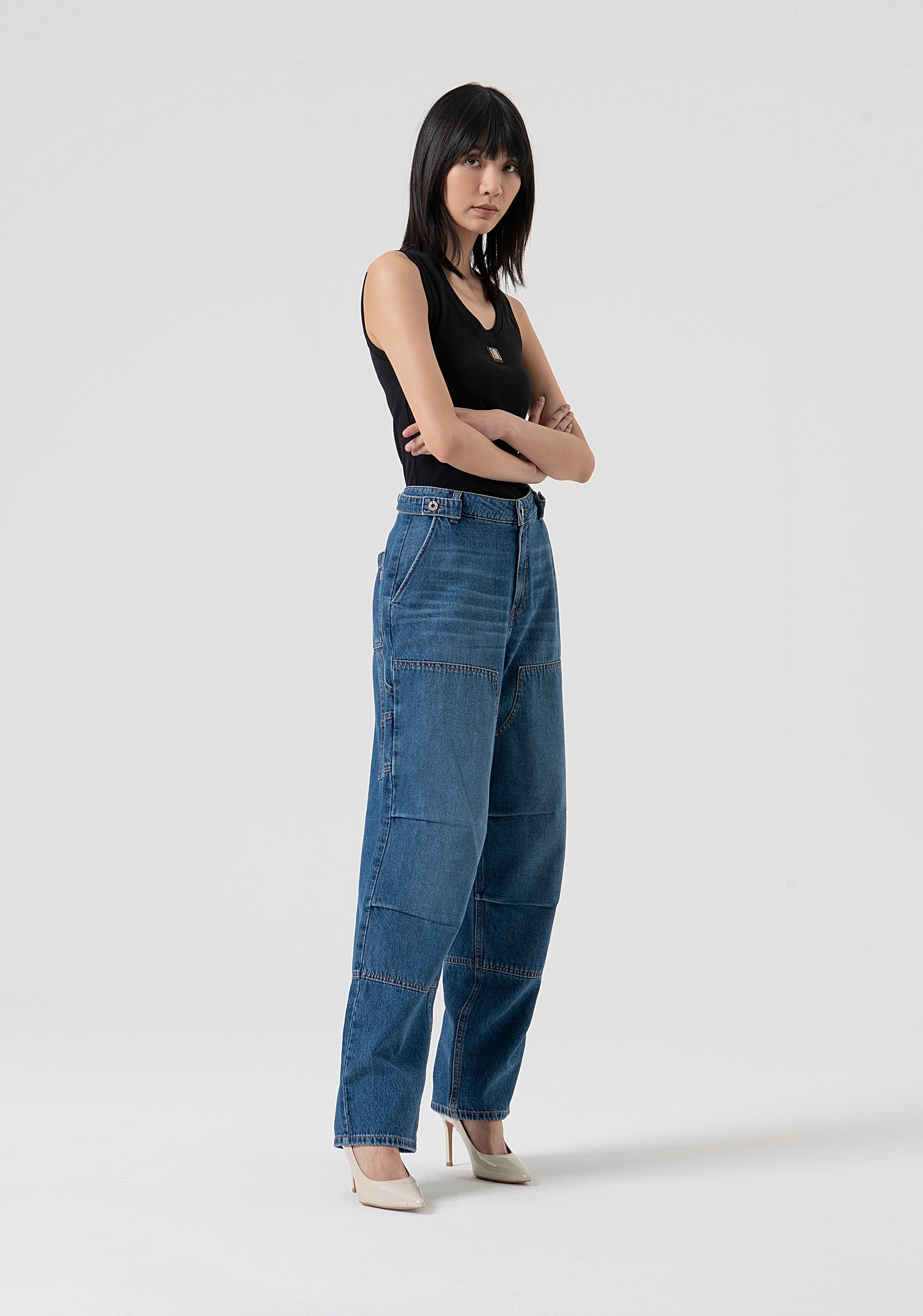 Jeans boyfriend cargo in denim con lavaggio vintage FP25WV5009D41993-349 Fracomina