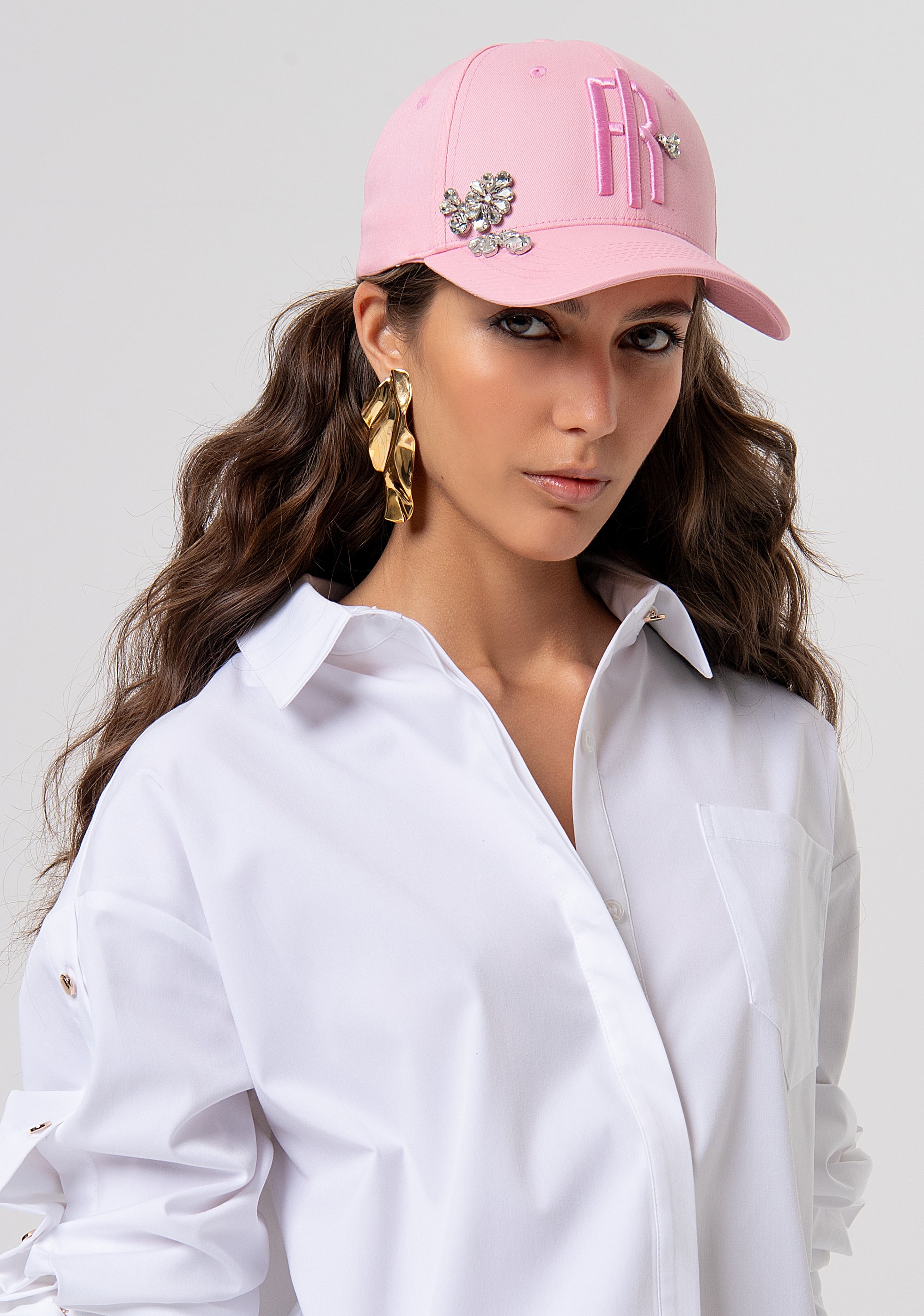 Cappello baseball in cotone con pietre luminose e logo FP26SA4001W825R9-107 Fracomina