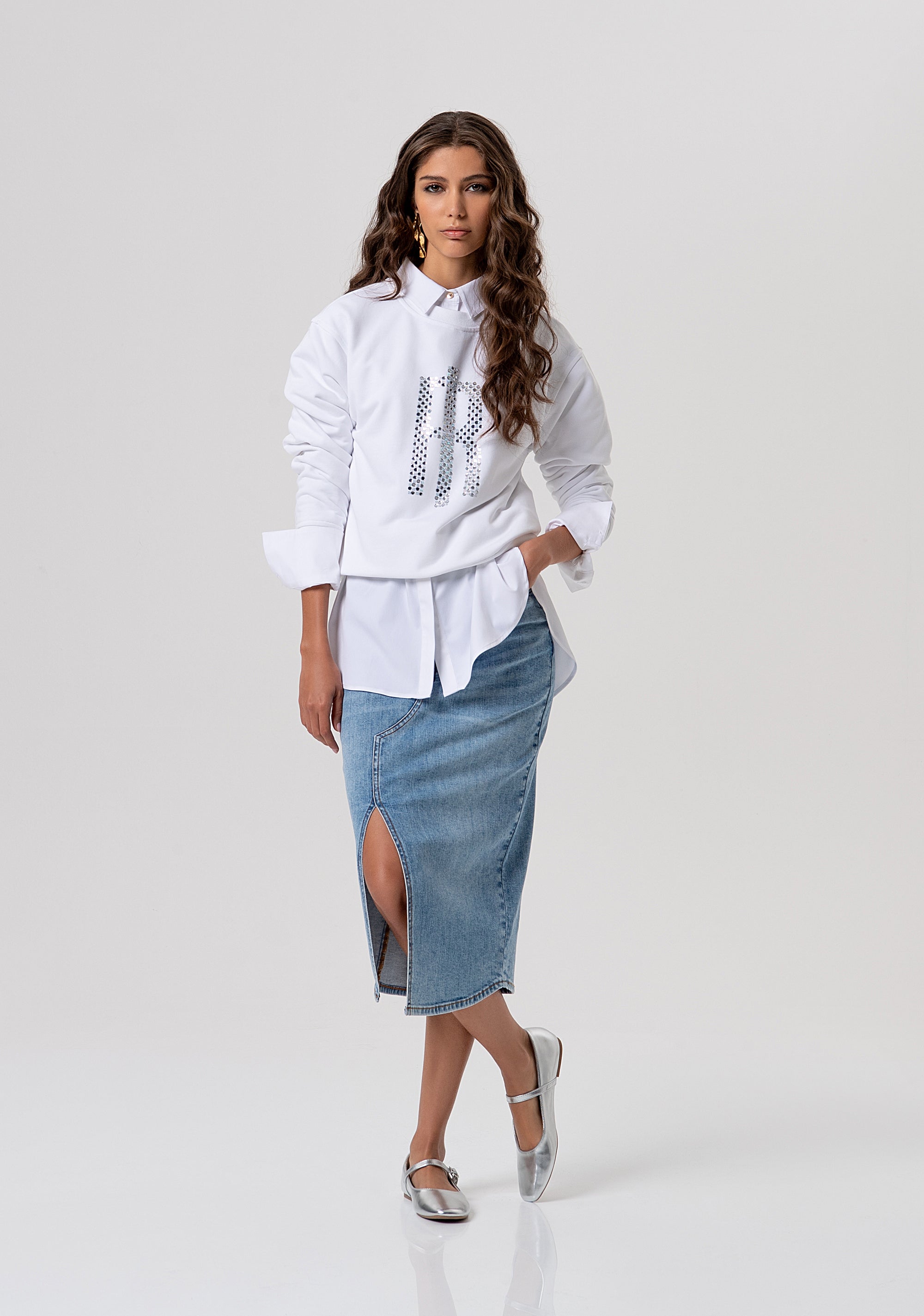 Gonna regular midi in denim con lavaggio chiaro FP26SG5003D45003-062 Fracomina