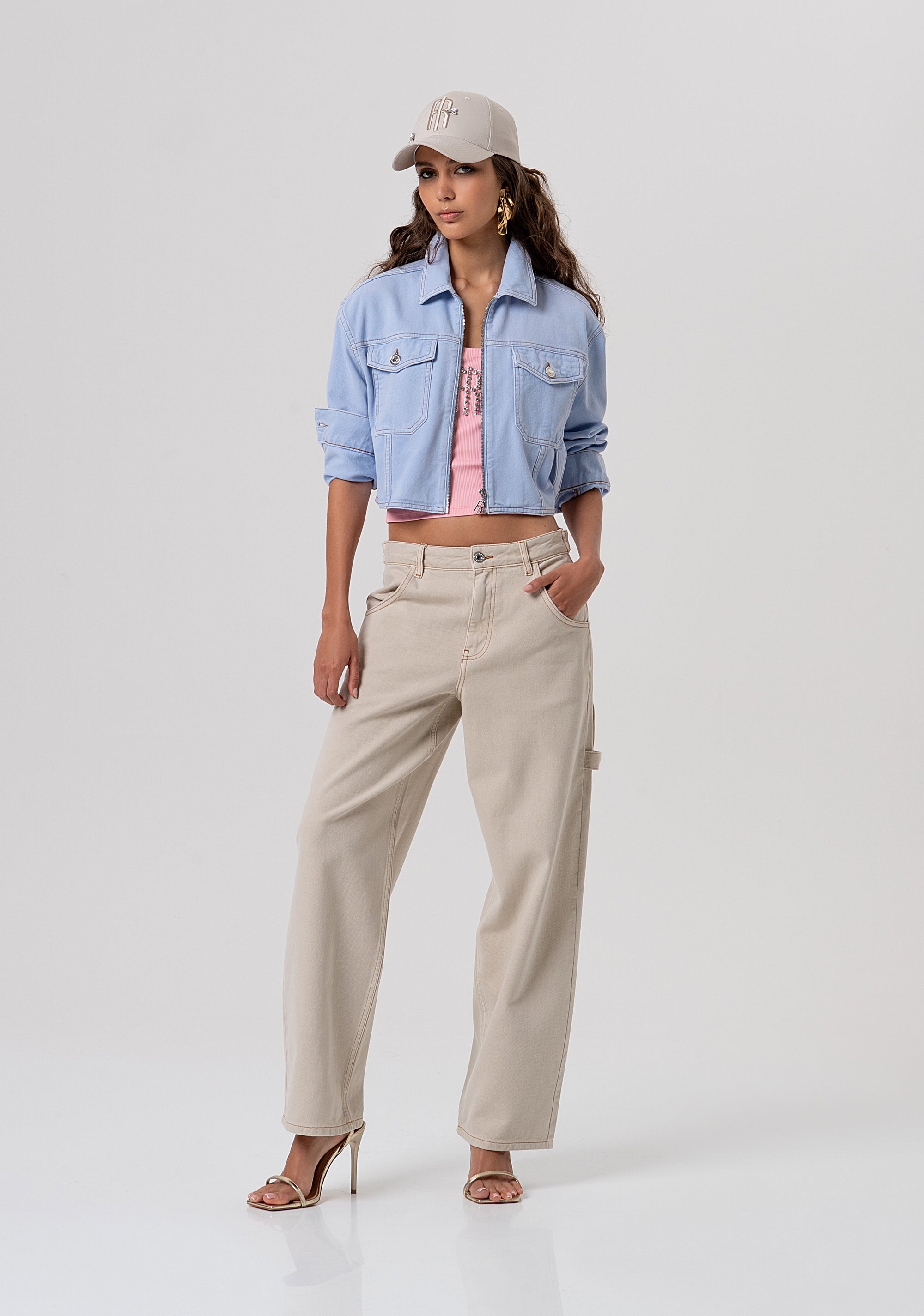 Giacca cropped in denim con lavaggio chiaro FP26SJ1015W61201-175 Fracomina