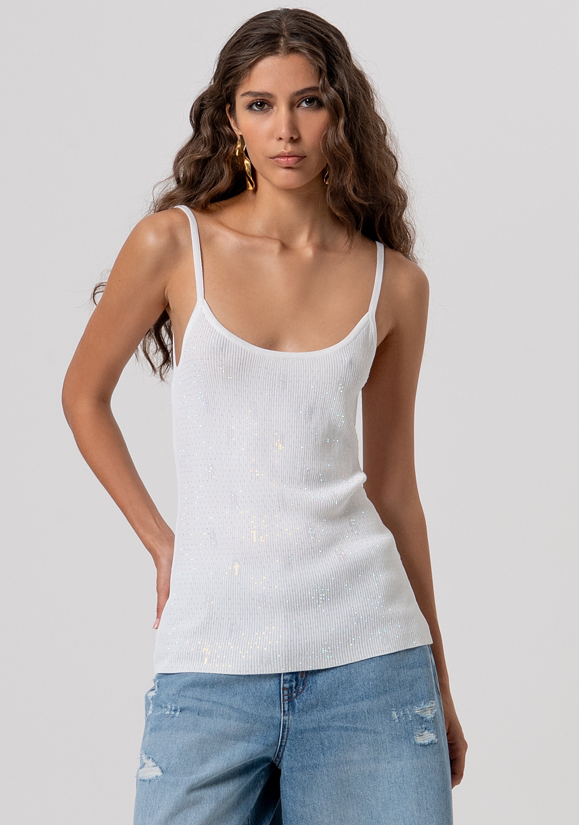Top senza maniche slim in maglia con strass FP26ST4006K524R9-108 Fracomina