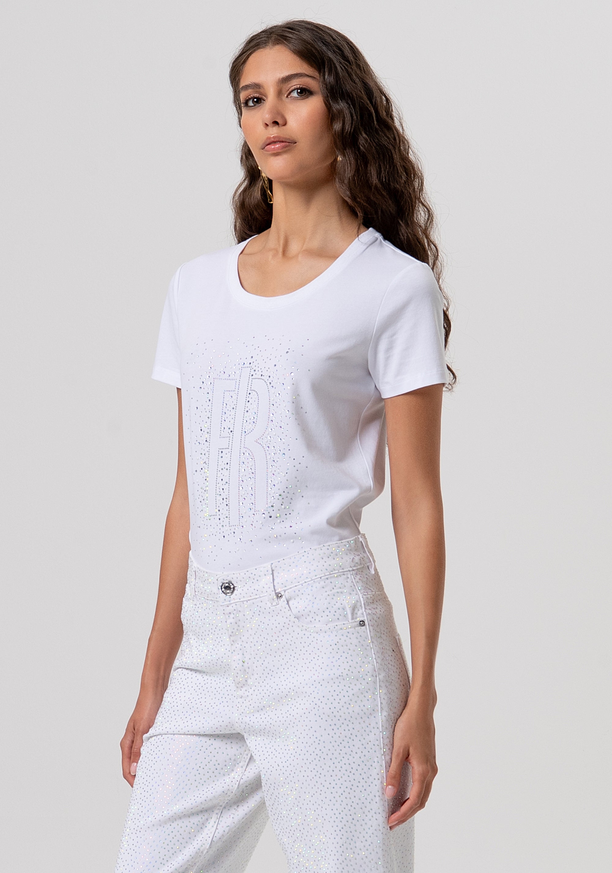 Pantalone carrot mom fit in tessuto bull con strass FP26SVD005W615R9-278 Fracomina