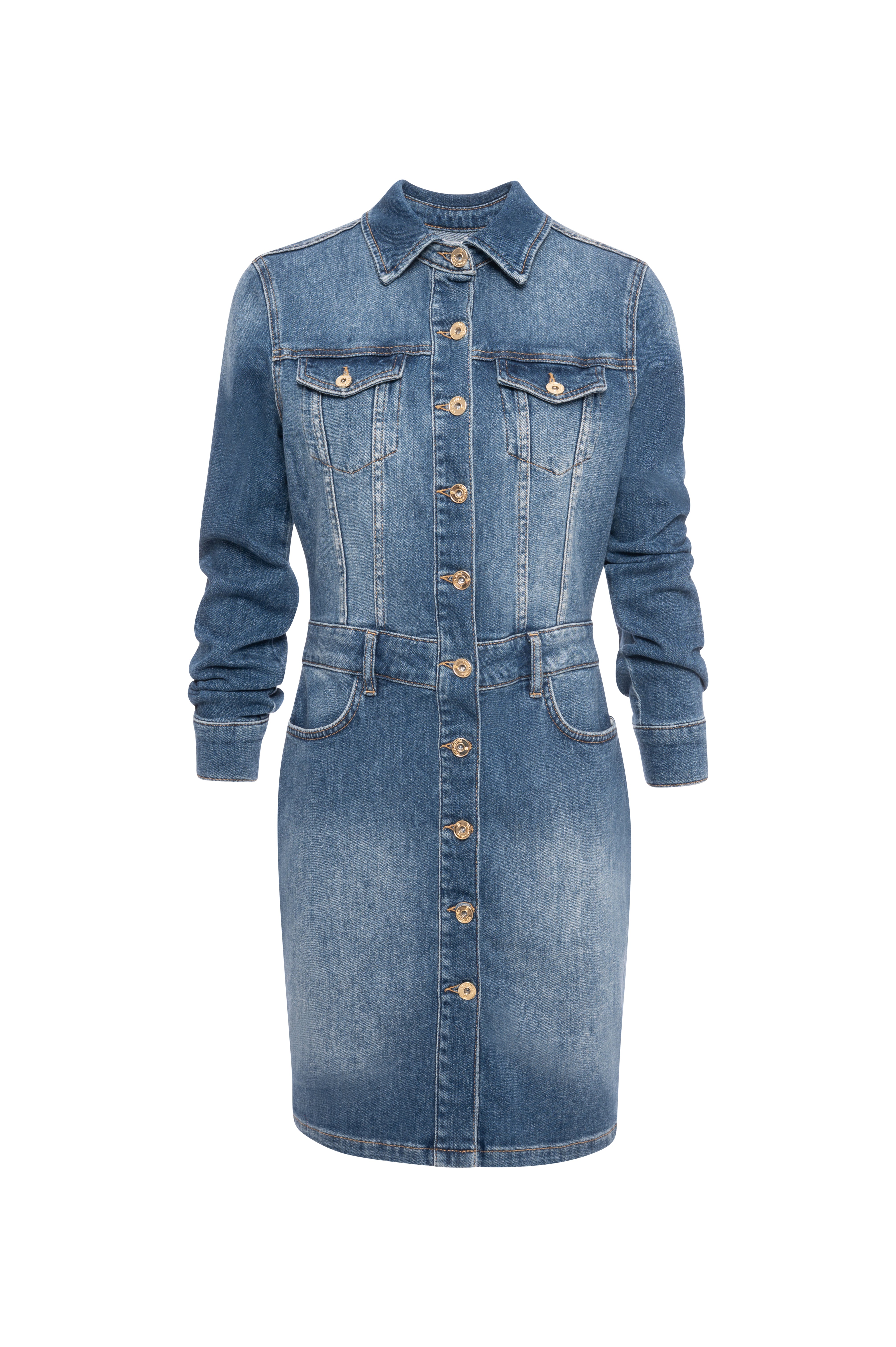 Abito slim modello chemisier in denim con lavaggio medio FP26WD4010D460P2-K85 Fracomina