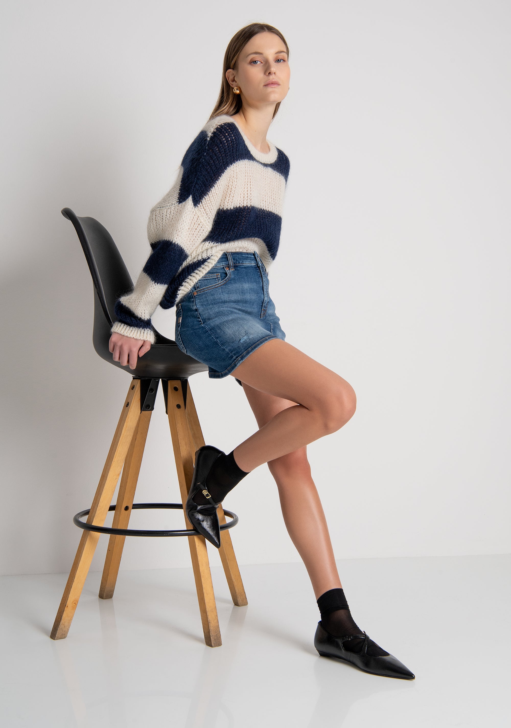 Gonna slim mini in denim con lavaggio medio FRACOMINA — immagine 1 di 6