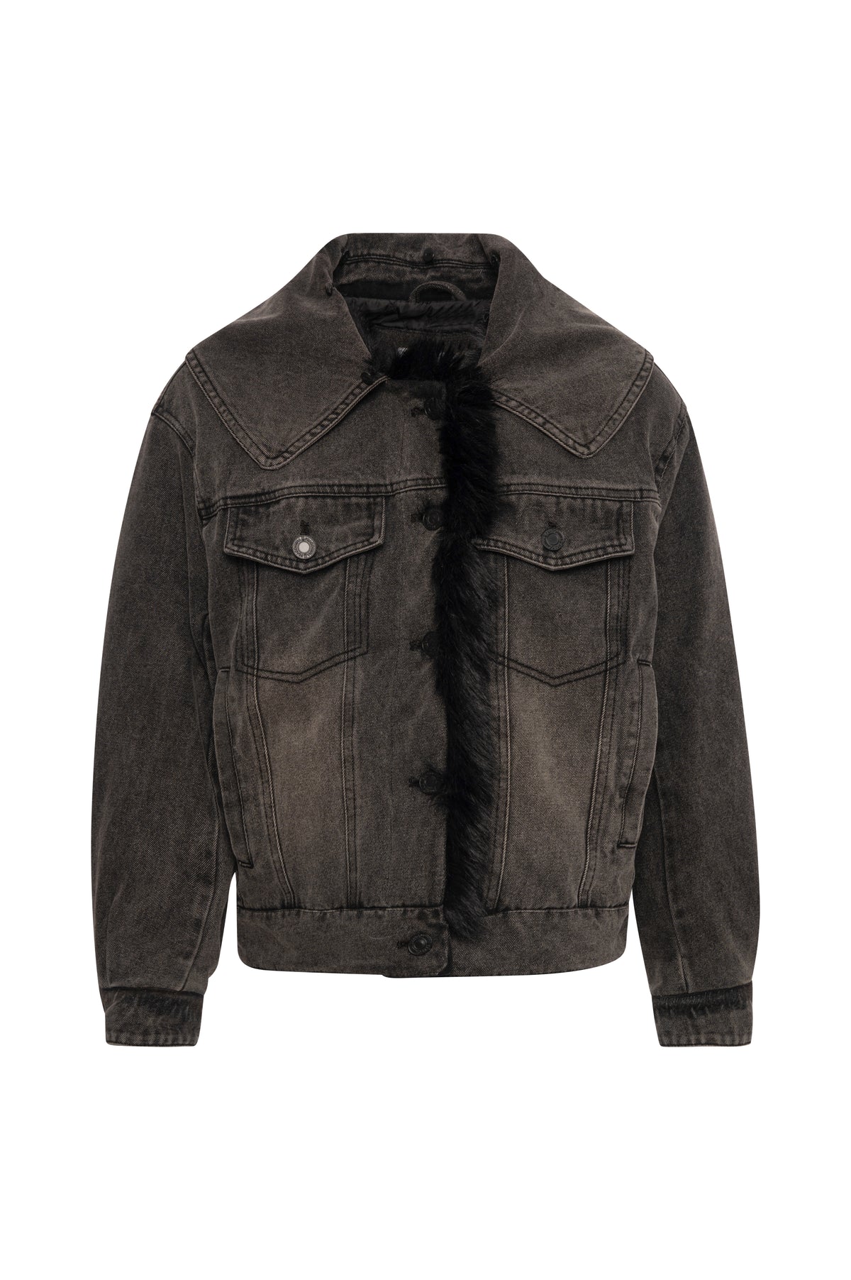 Giacca regular in denim black con lavaggio medio e con finta pelliccia FP26WJ4003D40993 FRACOMINA