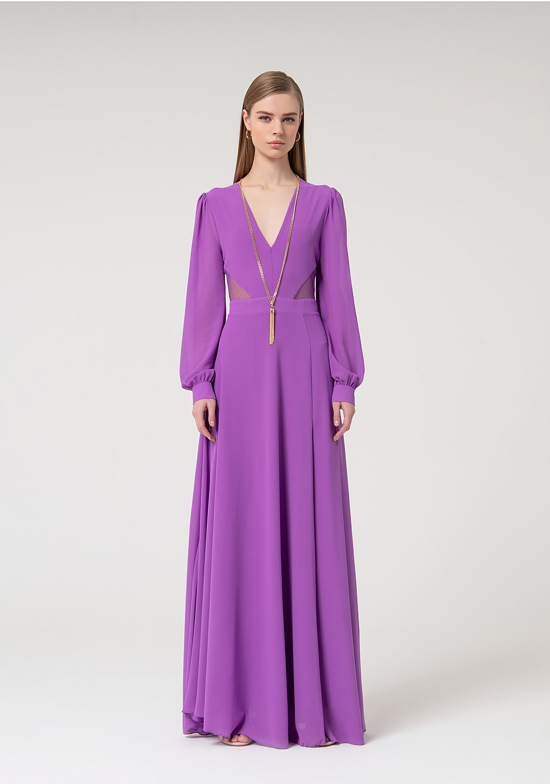 Abito maniche lunghe lungo in georgette FQ24WD3013W41201