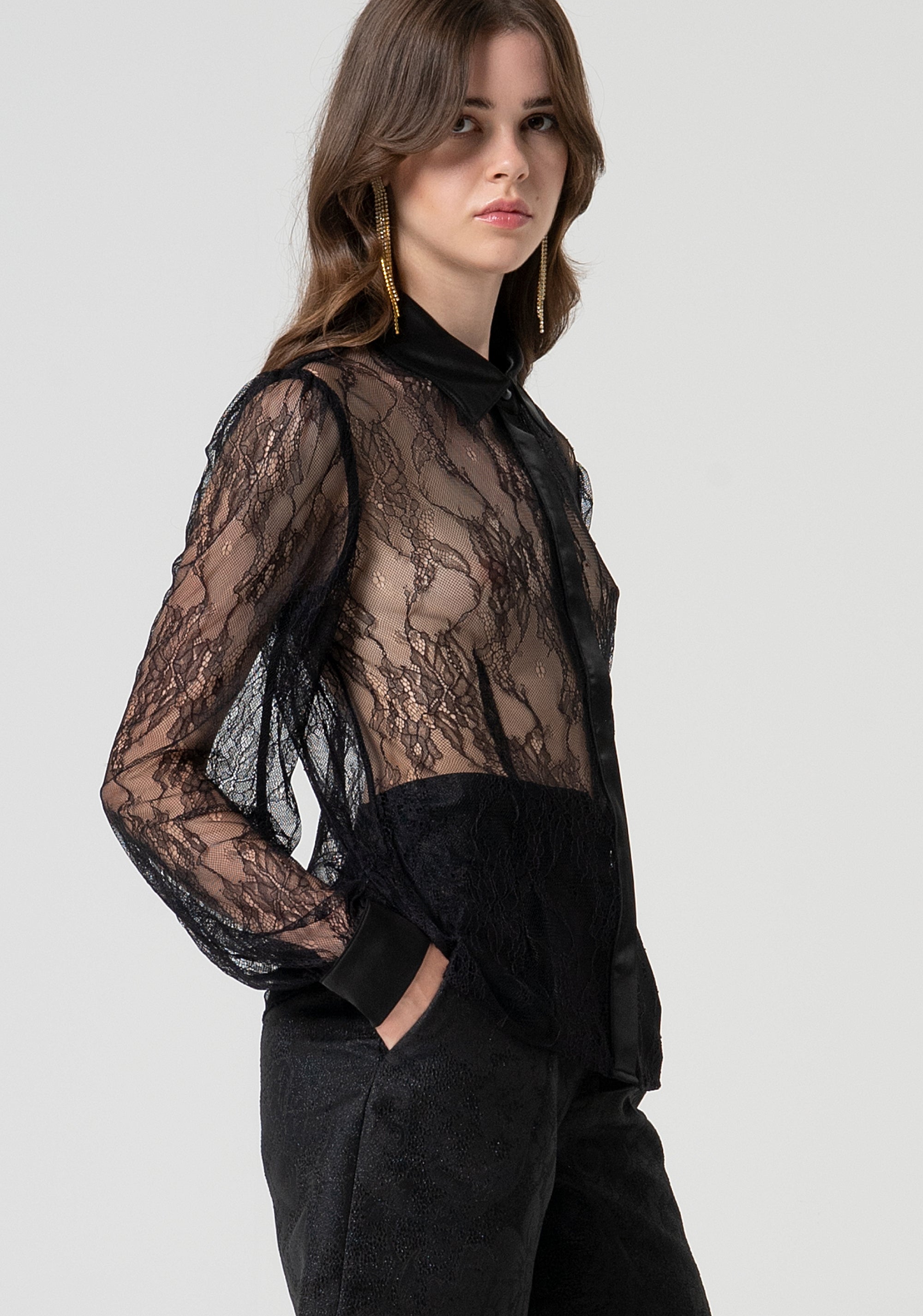 Camicia regular in pizzo