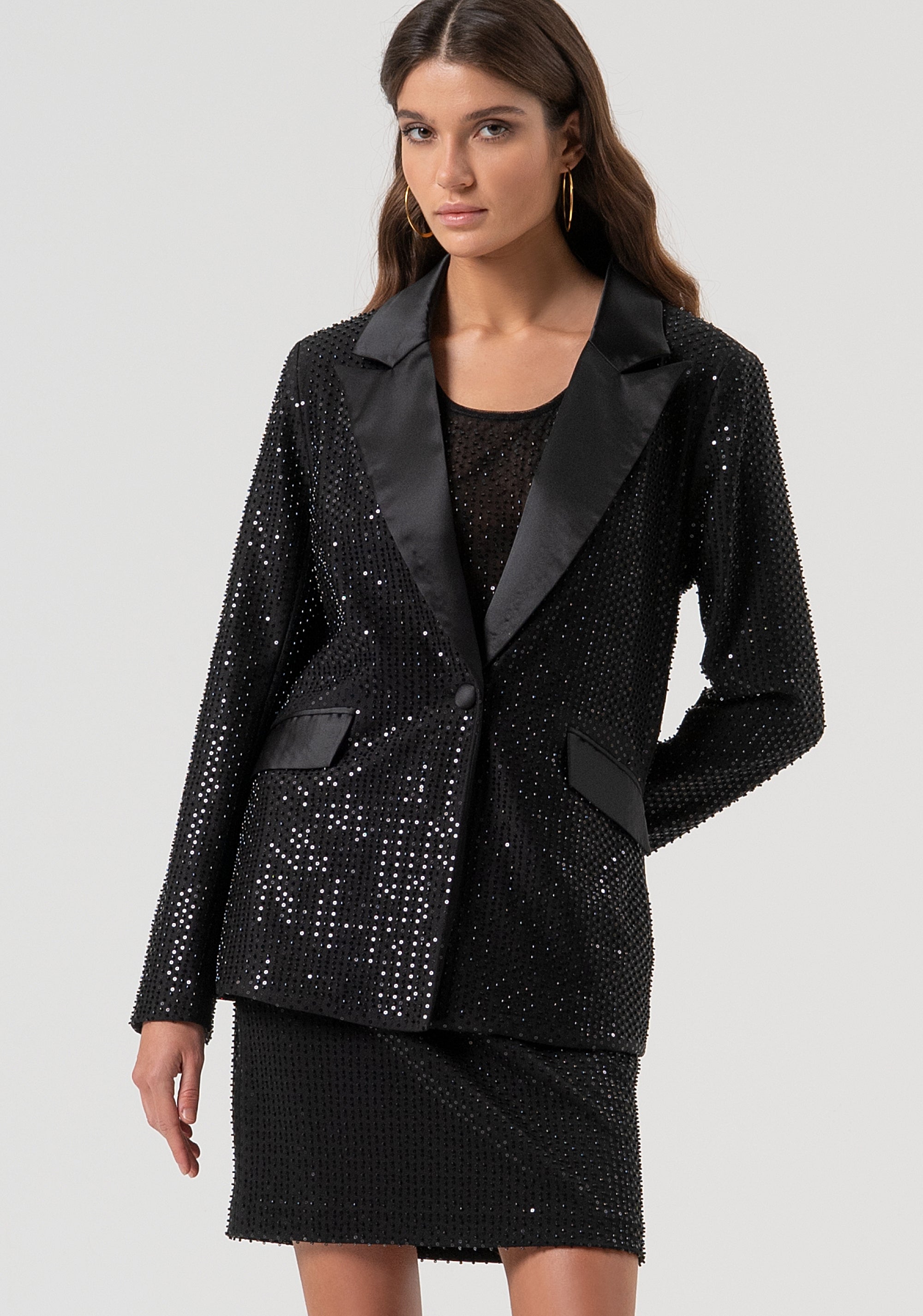 Blazer regular lungo monopetto con strass FQ25WJ3001W815R9-053 Fracomina